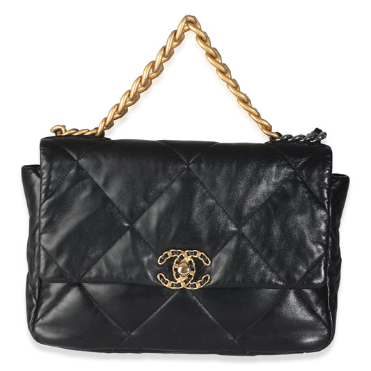 Black Shiny Lambskin Large Chanel 19 Flap Bag