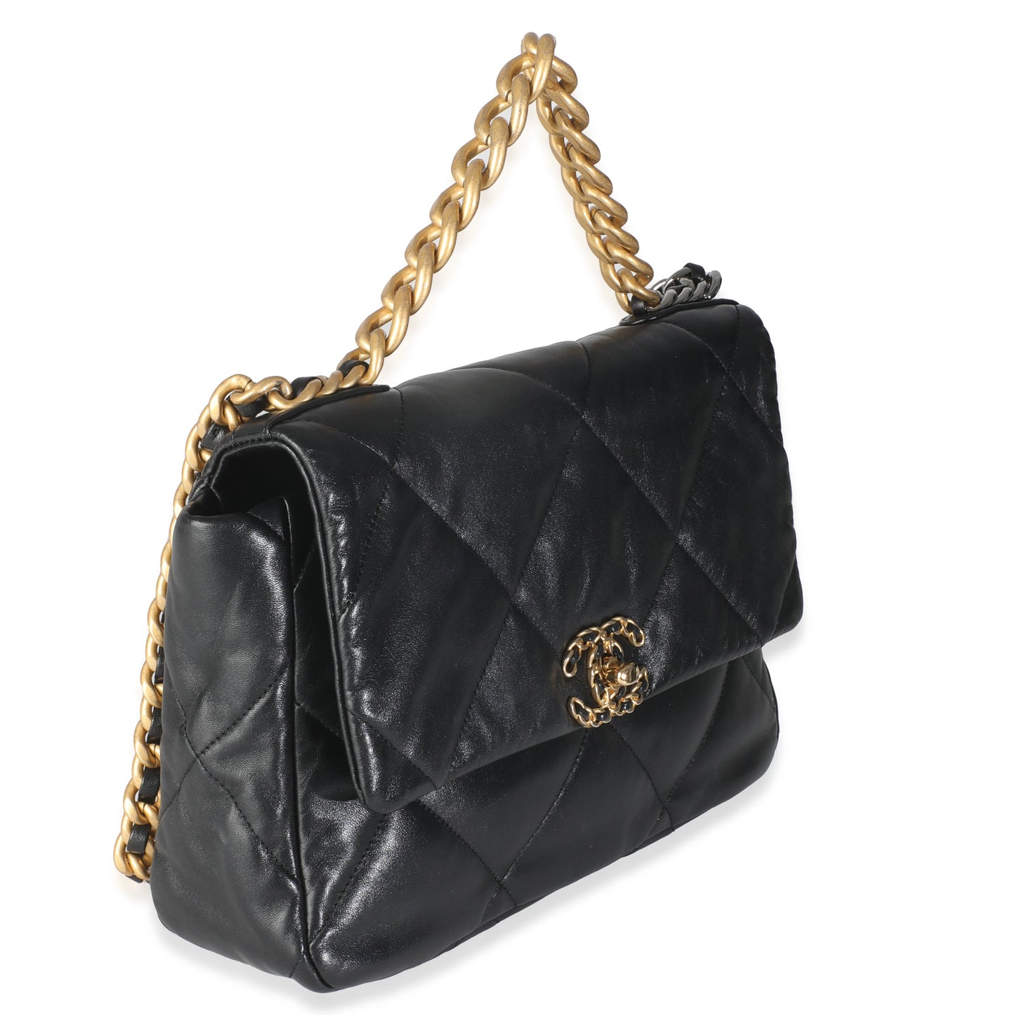 Black Shiny Lambskin Large Chanel 19 Flap Bag