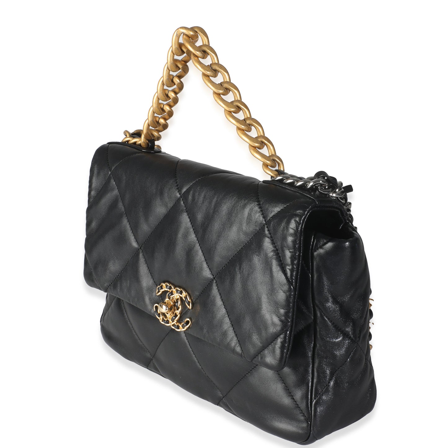 Black Shiny Lambskin Large Chanel 19 Flap Bag
