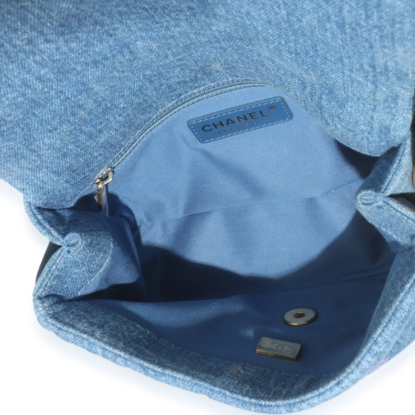 Blue Quilted Denim Printed Small Mood Flap Bag
