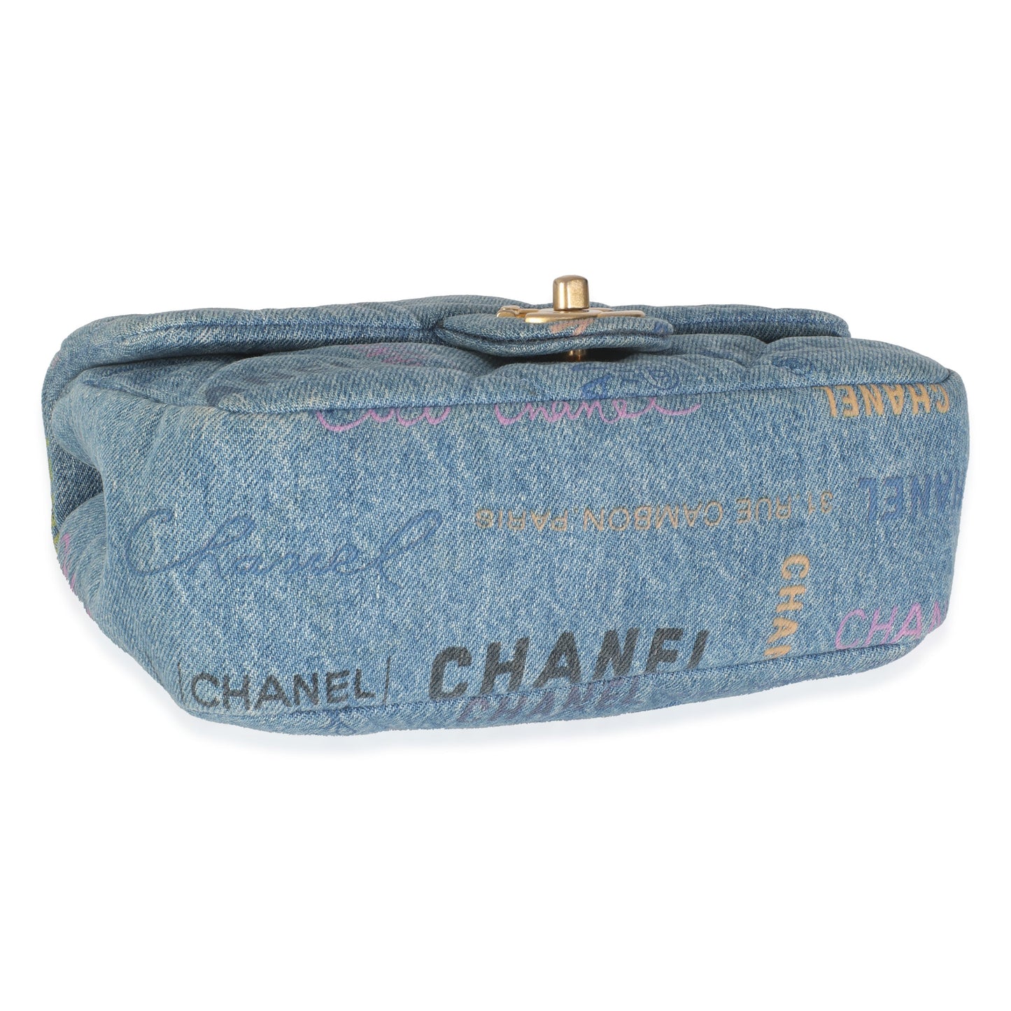 Blue Quilted Denim Printed Small Mood Flap Bag