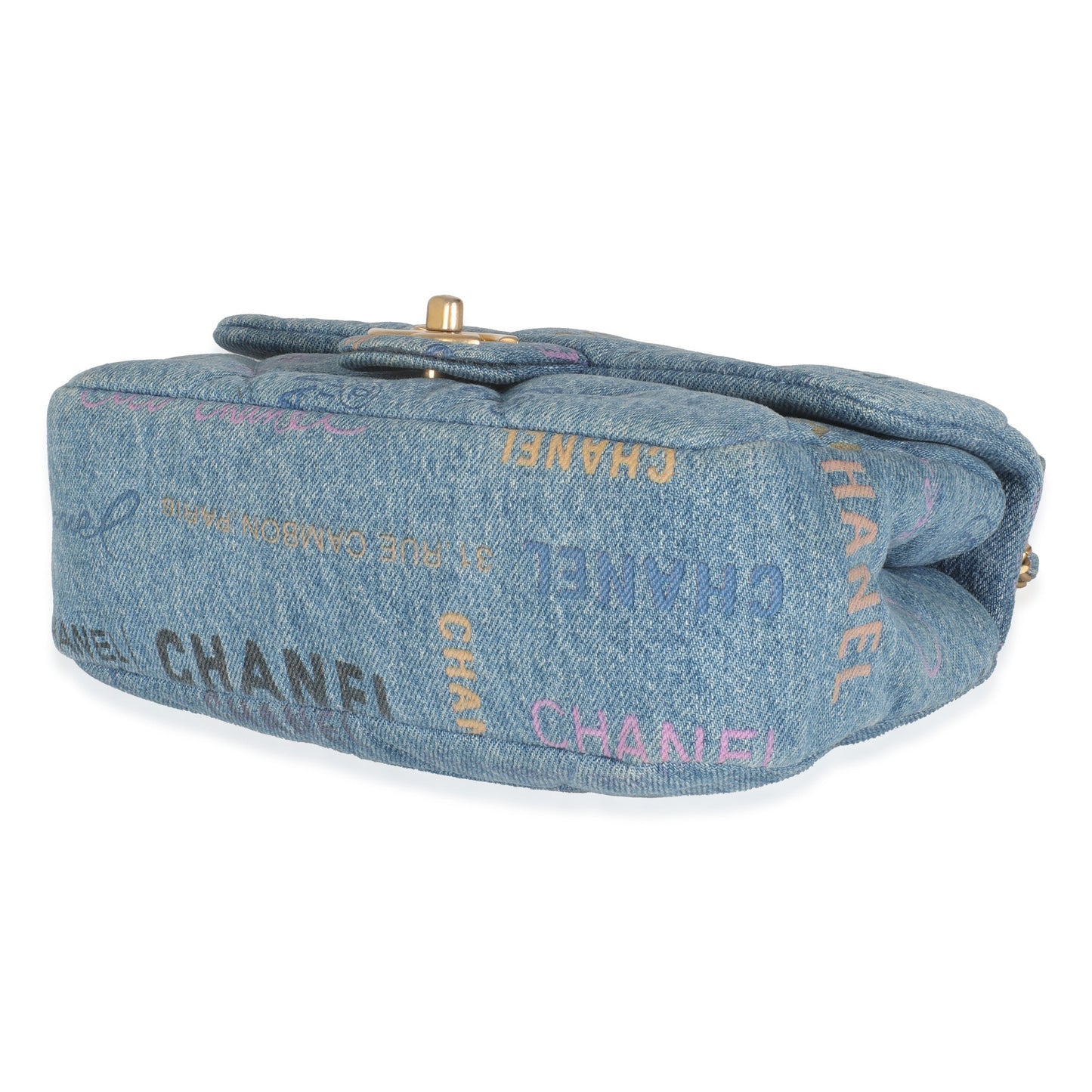 Blue Quilted Denim Printed Small Mood Flap Bag