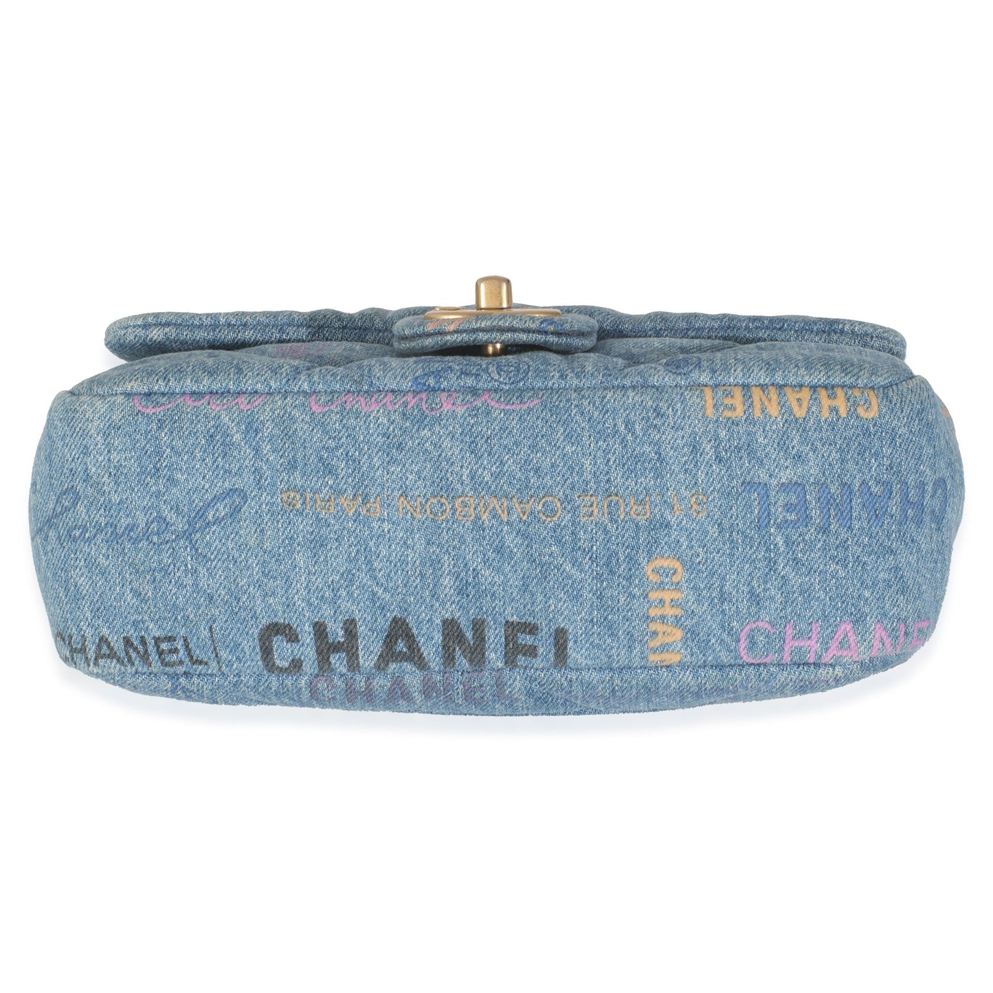 Blue Quilted Denim Printed Small Mood Flap Bag