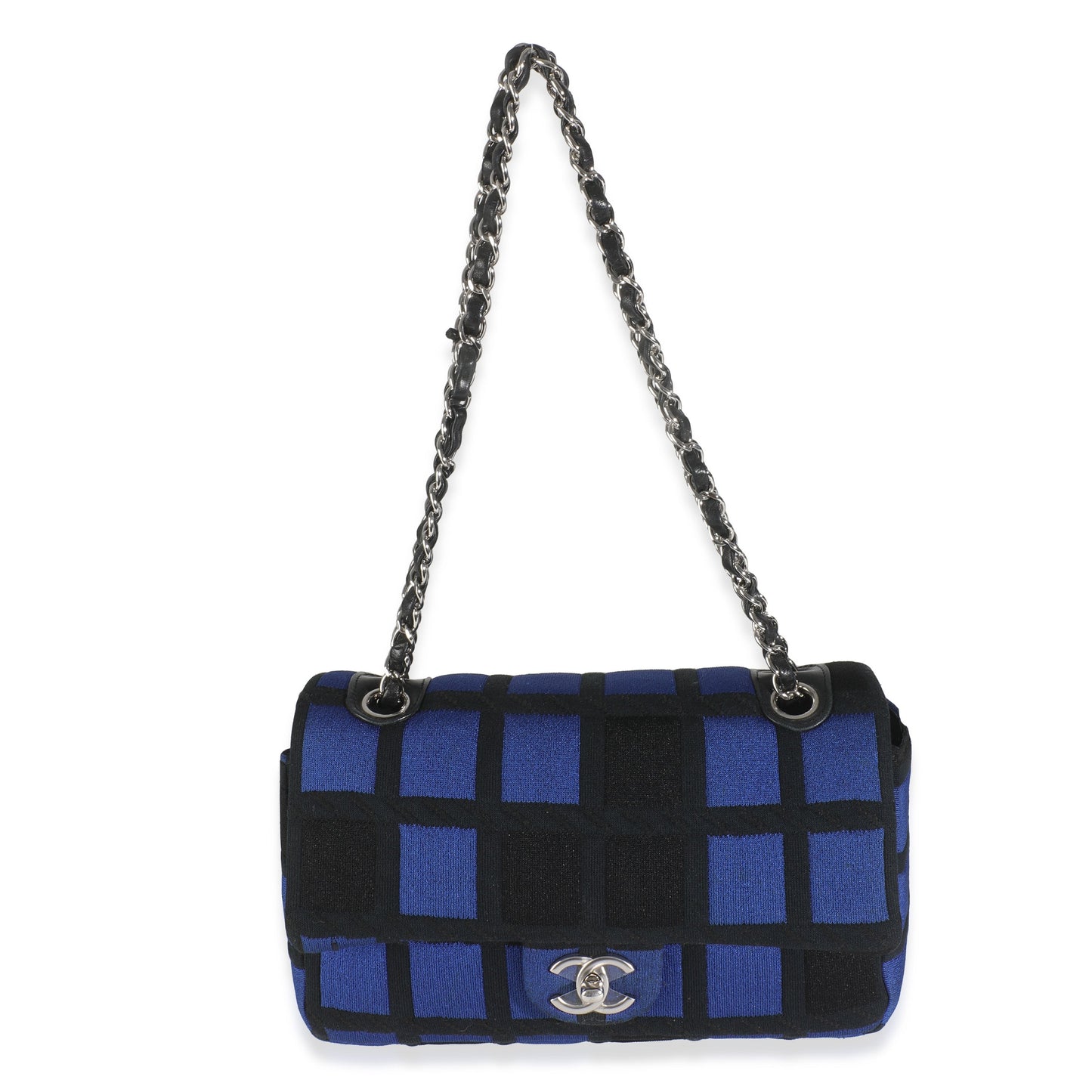 Blue Black Colorblock Jersey Medium Flap Bag