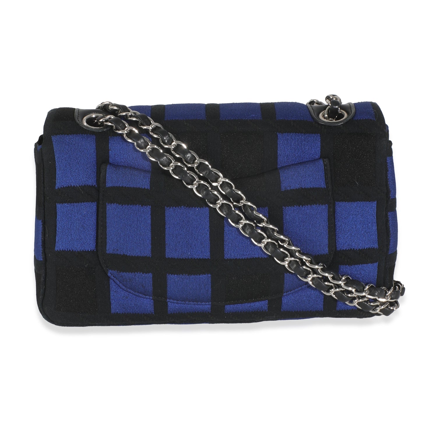 Blue Black Colorblock Jersey Medium Flap Bag