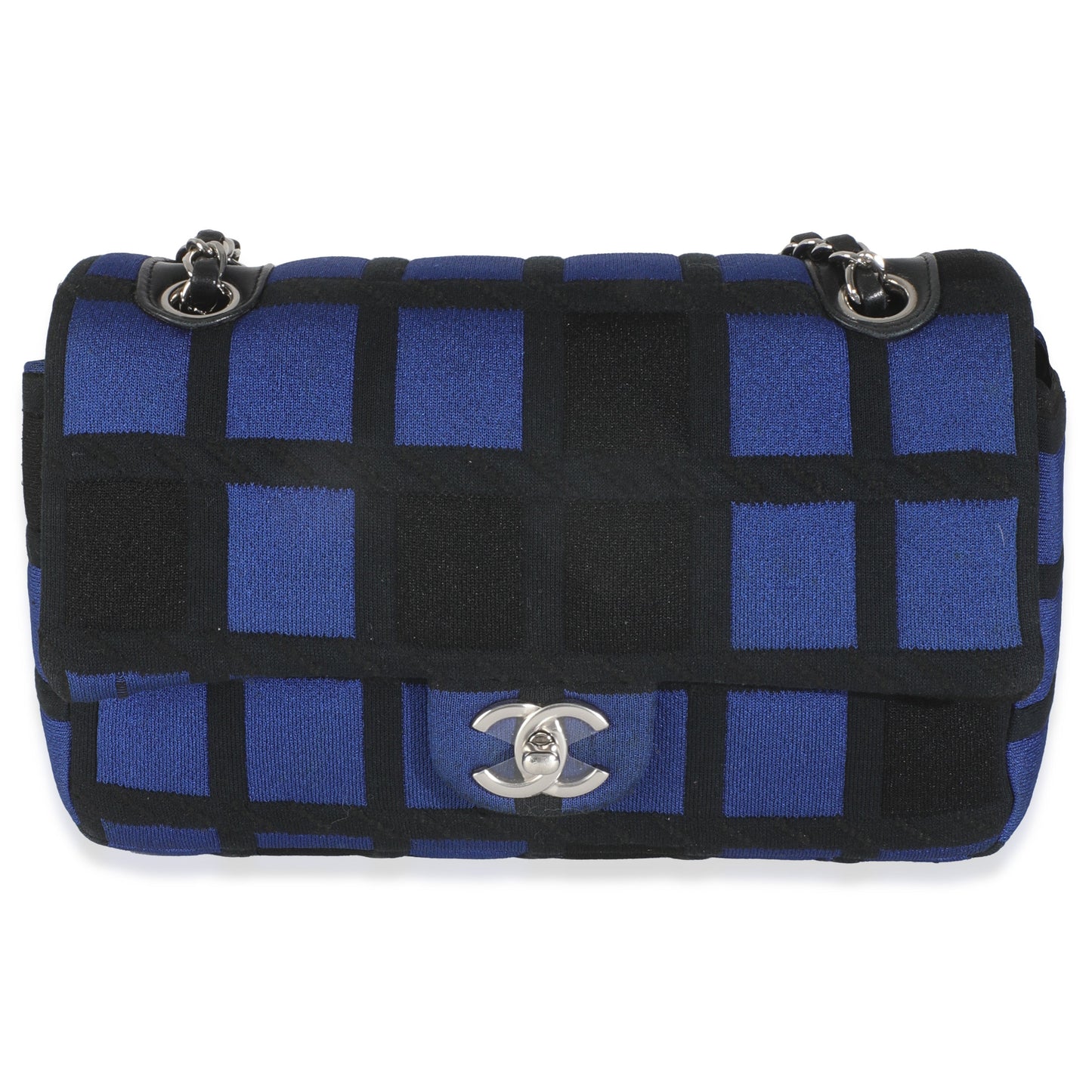 Blue Black Colorblock Jersey Medium Flap Bag