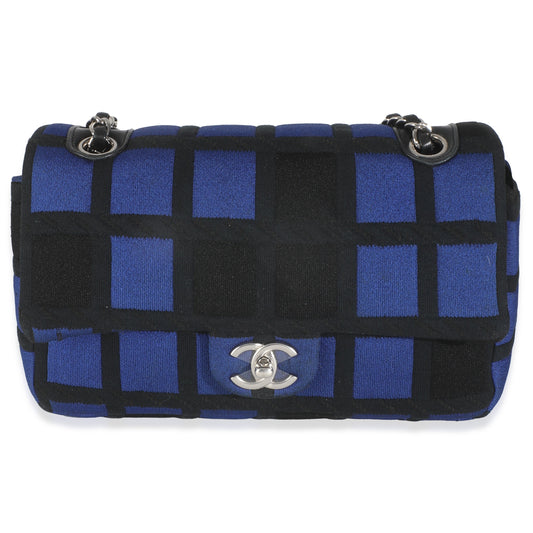 Blue Black Colorblock Jersey Medium Flap Bag