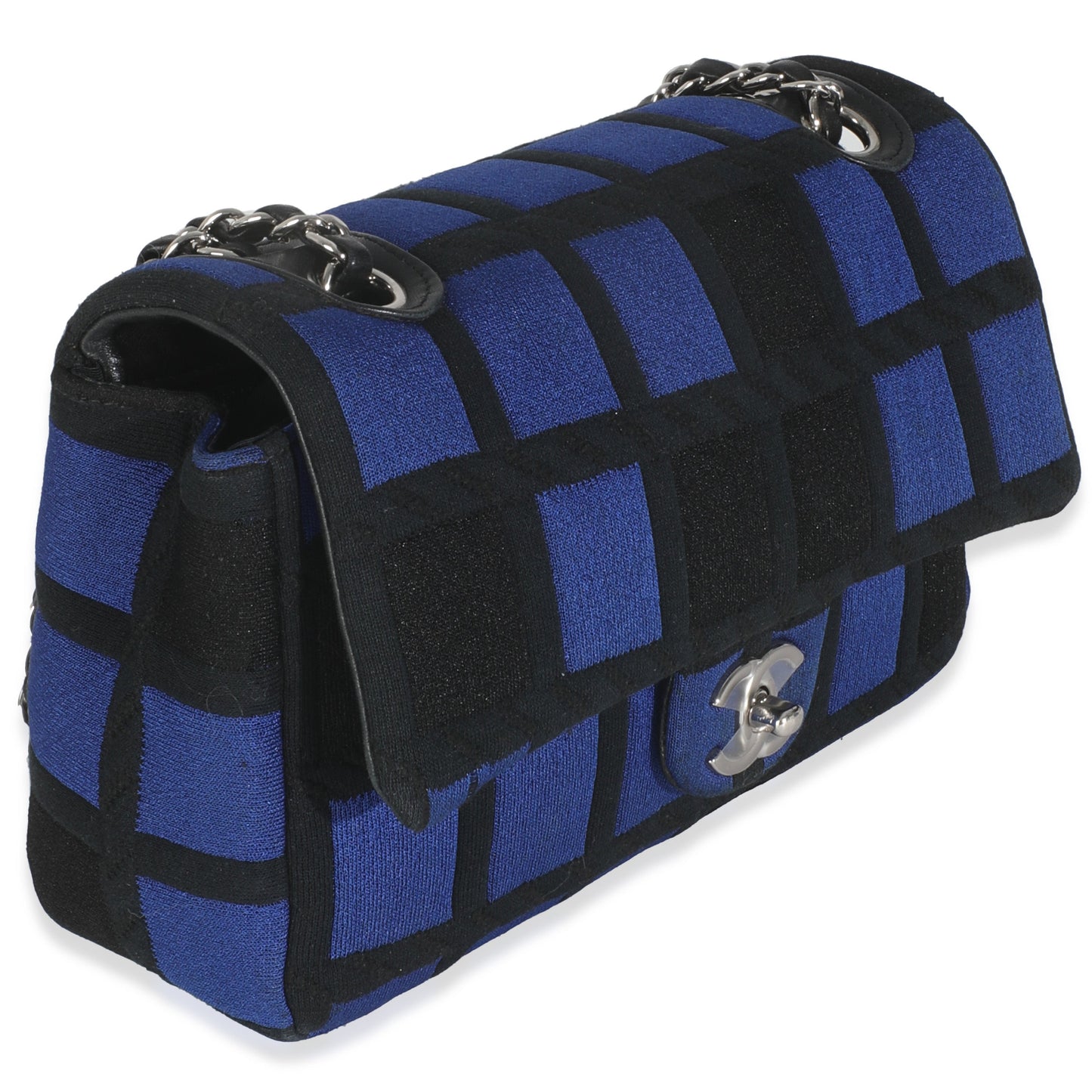 Blue Black Colorblock Jersey Medium Flap Bag