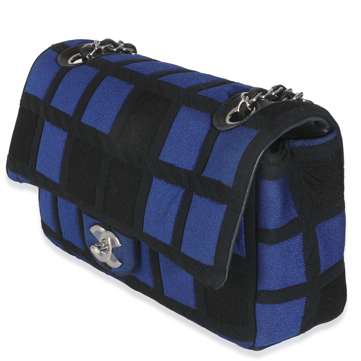 Blue Black Colorblock Jersey Medium Flap Bag