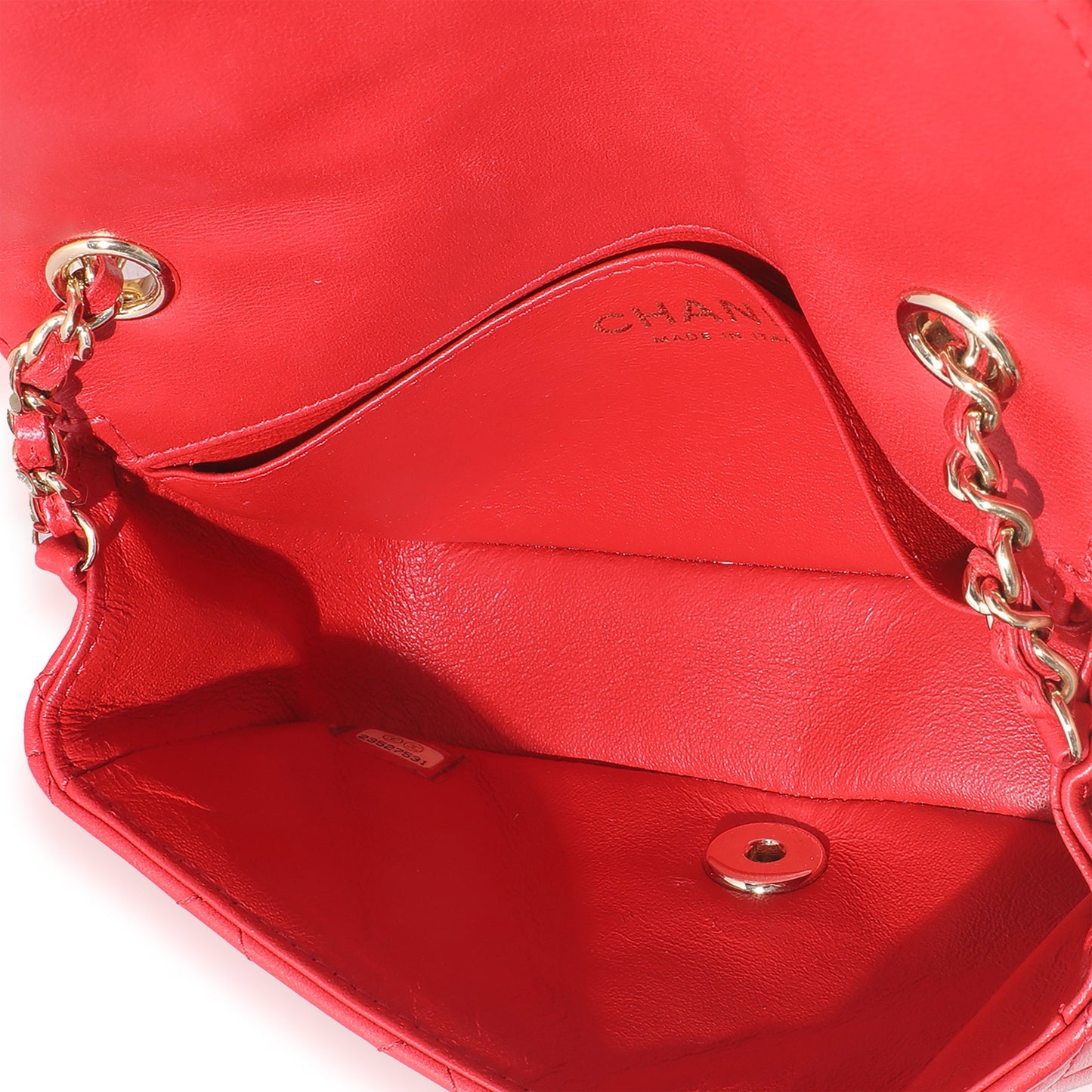Red Quilted Lambskin V For Victory Mini Flap Bag