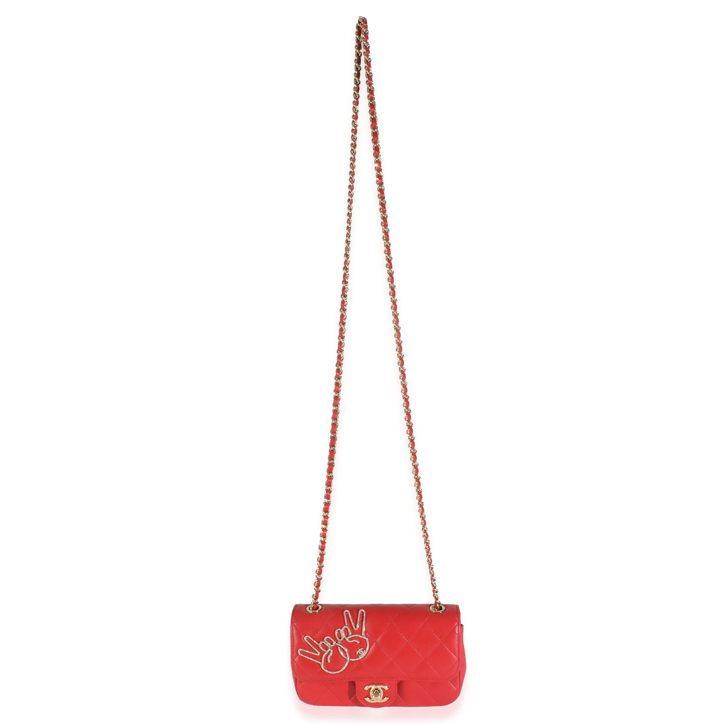 Red Quilted Lambskin V For Victory Mini Flap Bag