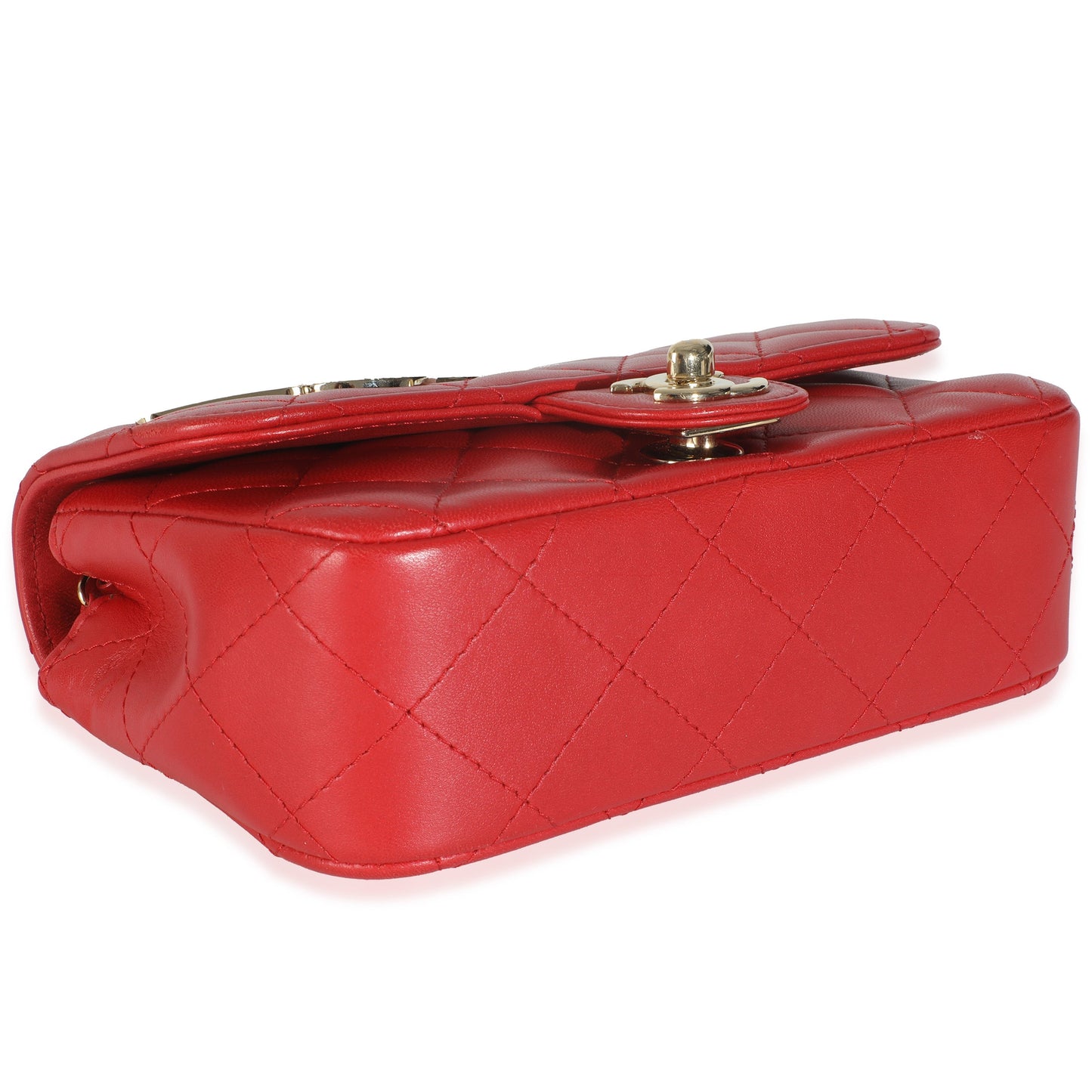Red Quilted Lambskin V For Victory Mini Flap Bag