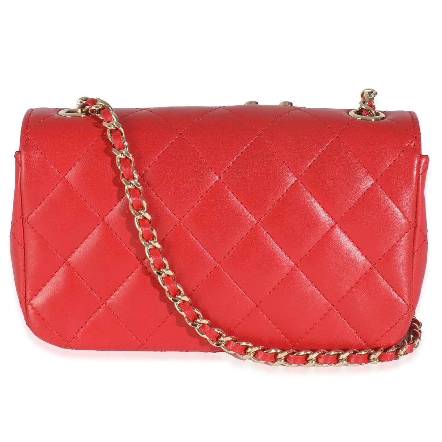 Red Quilted Lambskin V For Victory Mini Flap Bag