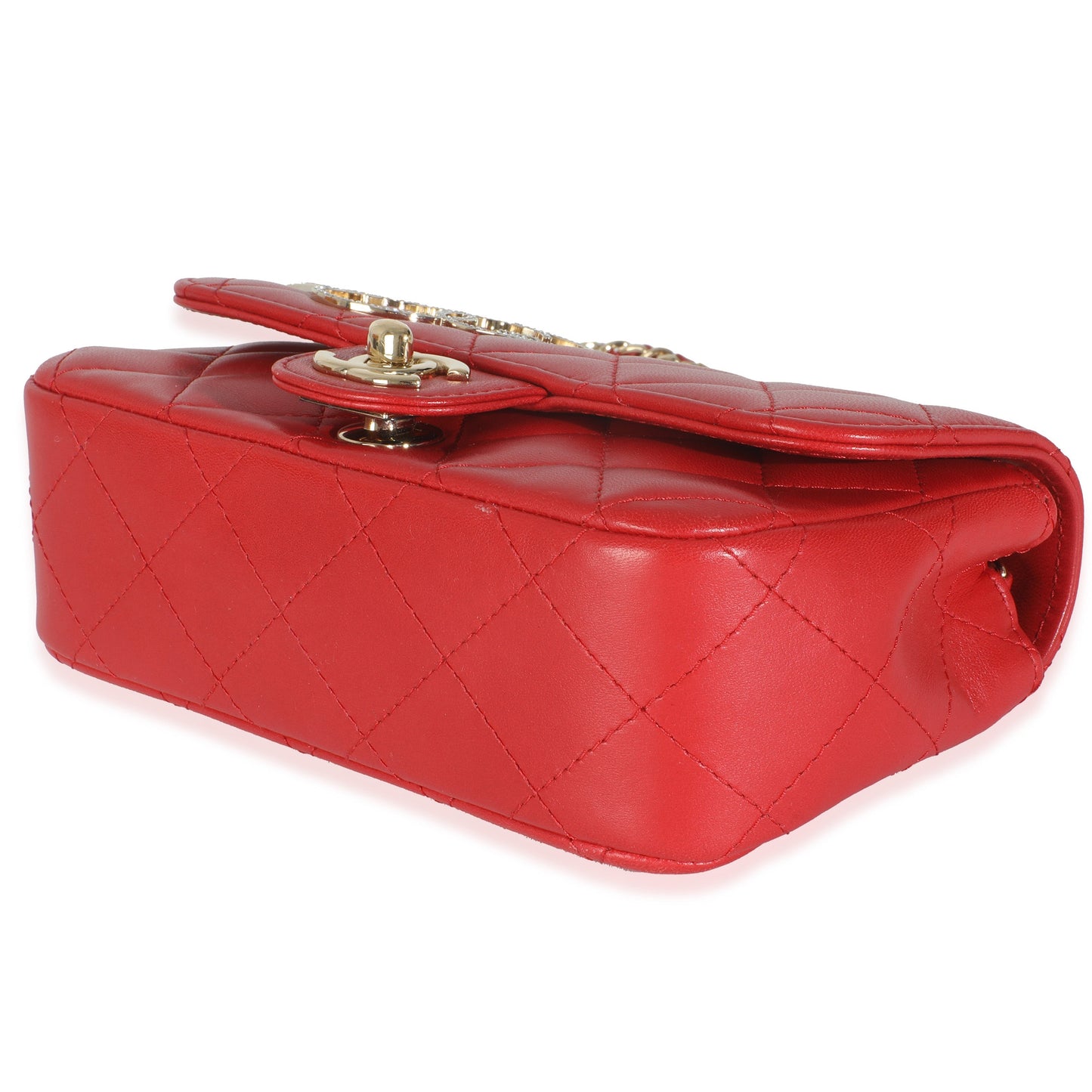 Red Quilted Lambskin V For Victory Mini Flap Bag