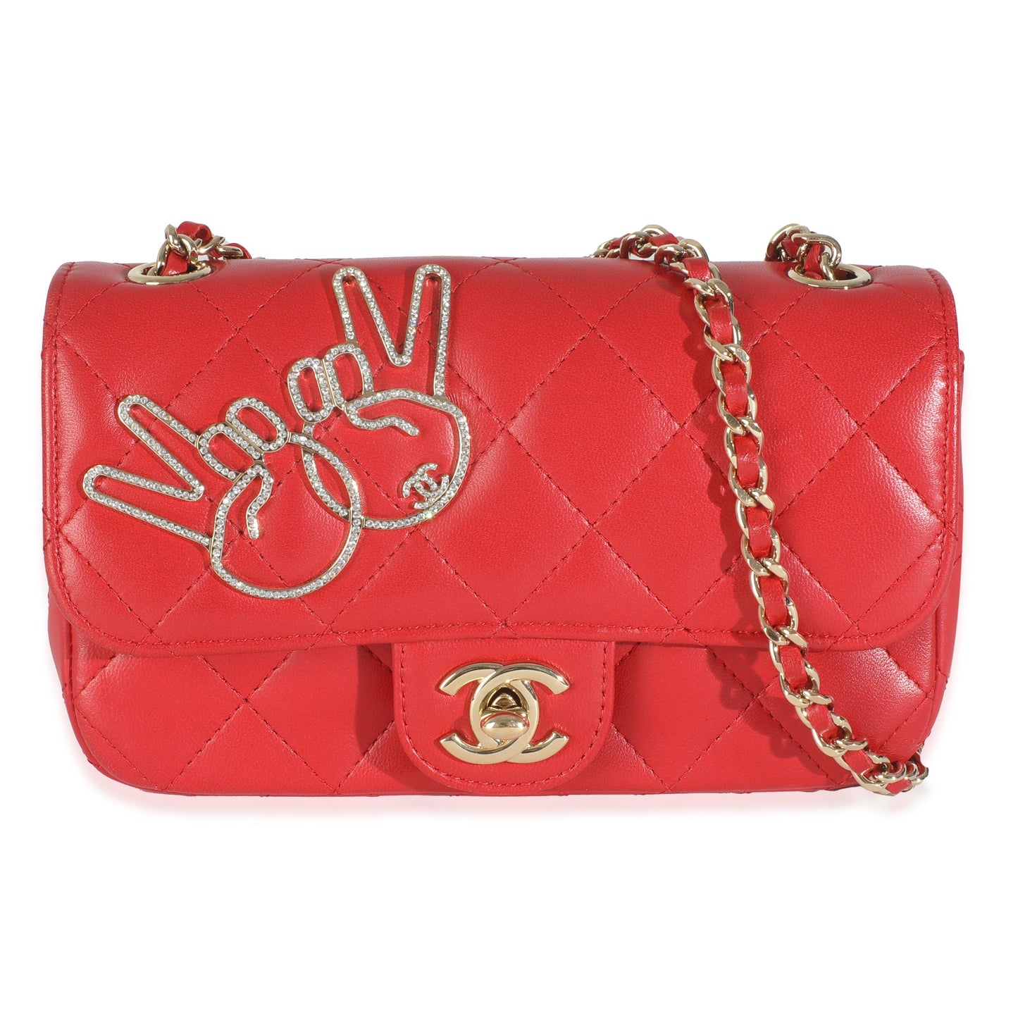Red Quilted Lambskin V For Victory Mini Flap Bag