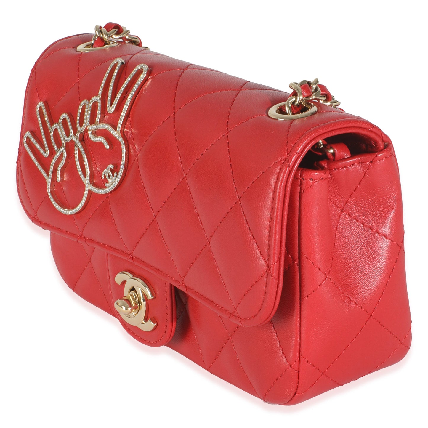 Red Quilted Lambskin V For Victory Mini Flap Bag