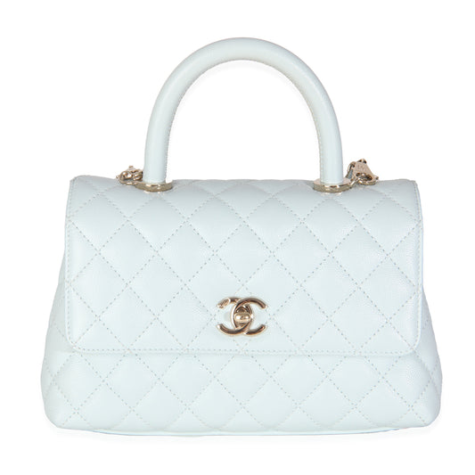 21K Blue Quilted Caviar Mini Coco Handle Flap Bag