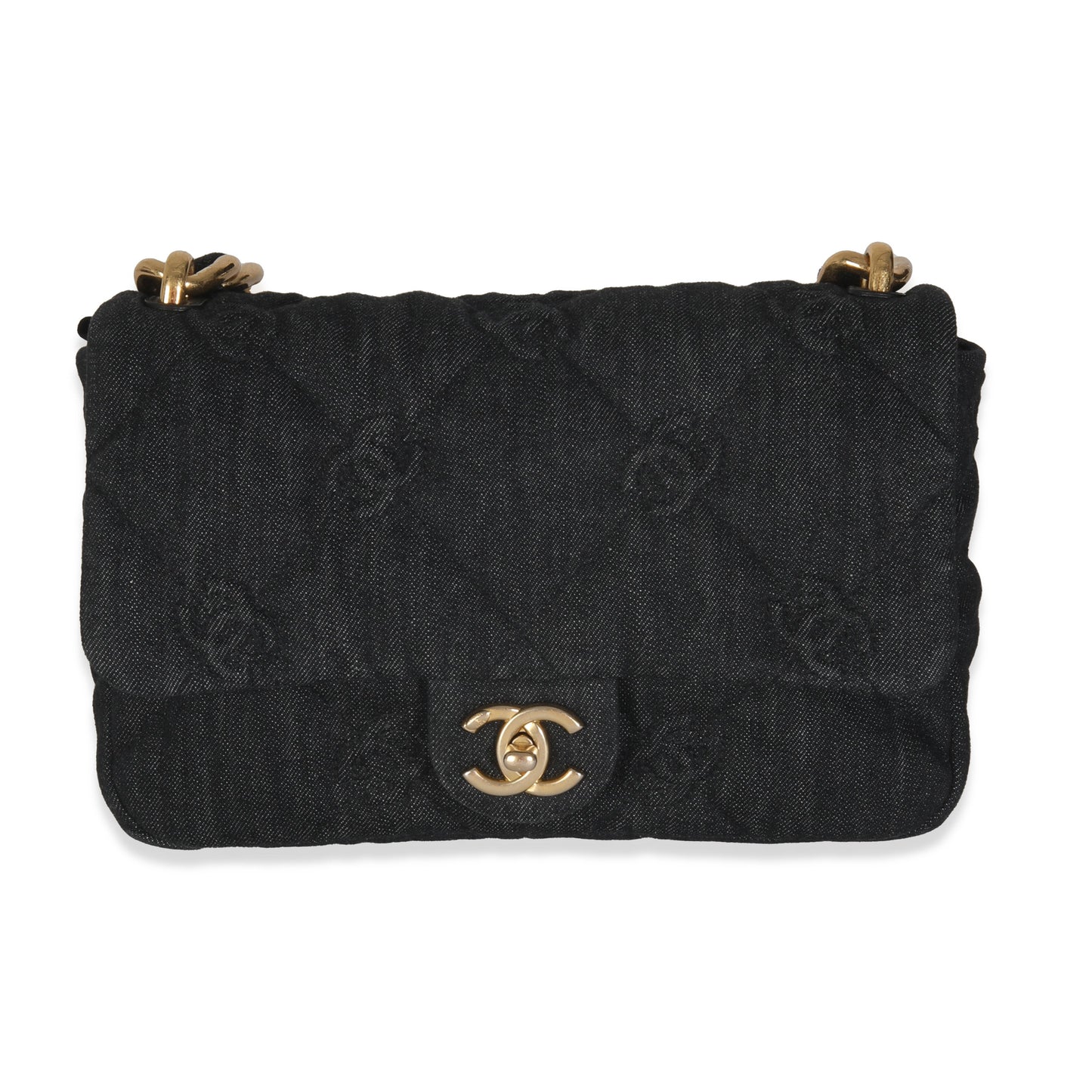Black Quilted CC Denim Funky Town Flap Bag