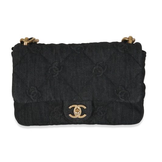 Black Quilted CC Denim Funky Town Flap Bag