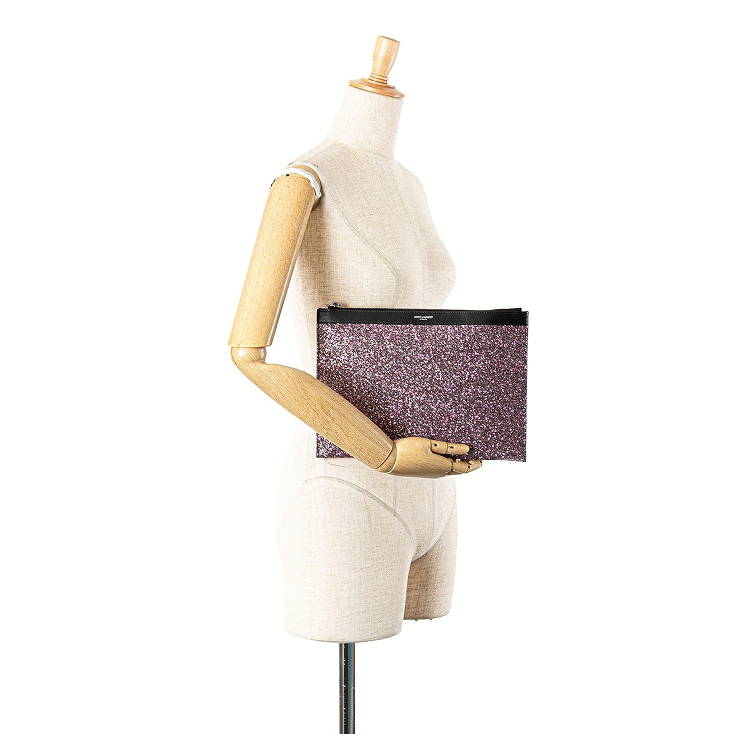 Saint Laurent Glittered Leather Zipped Tablet Pouch Pink