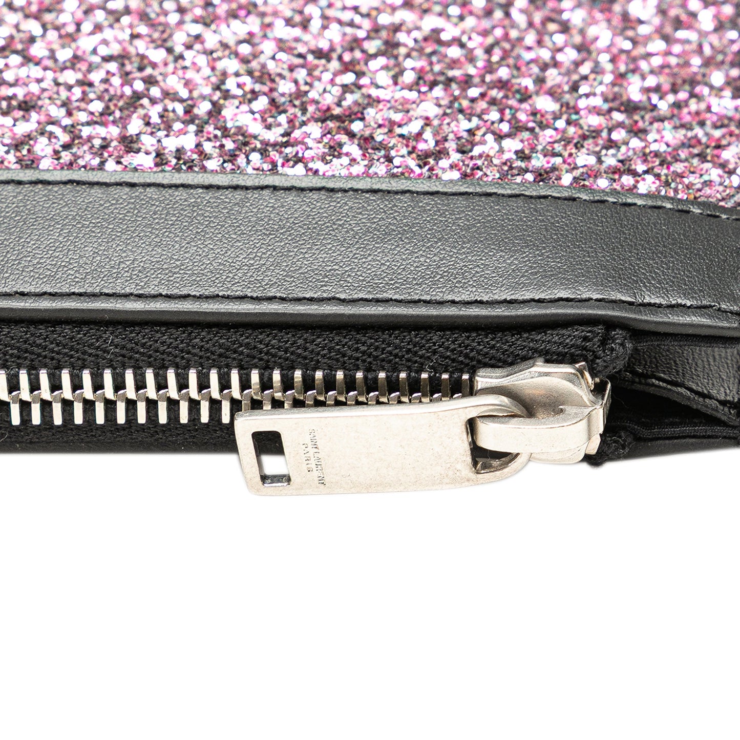 Saint Laurent Glittered Leather Zipped Tablet Pouch Pink