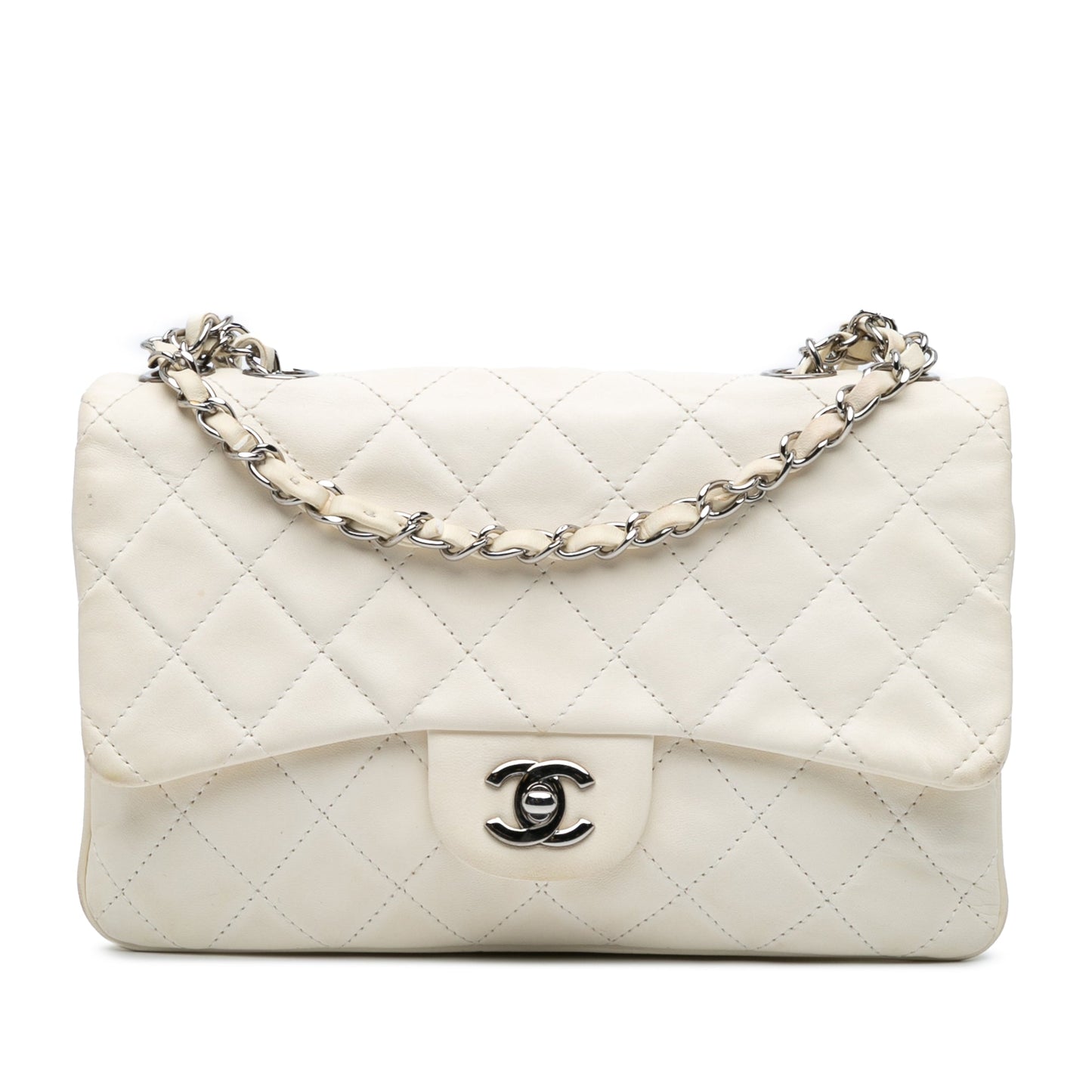 Chanel Medium Quilted Lambskin 3 Accordion Flap White