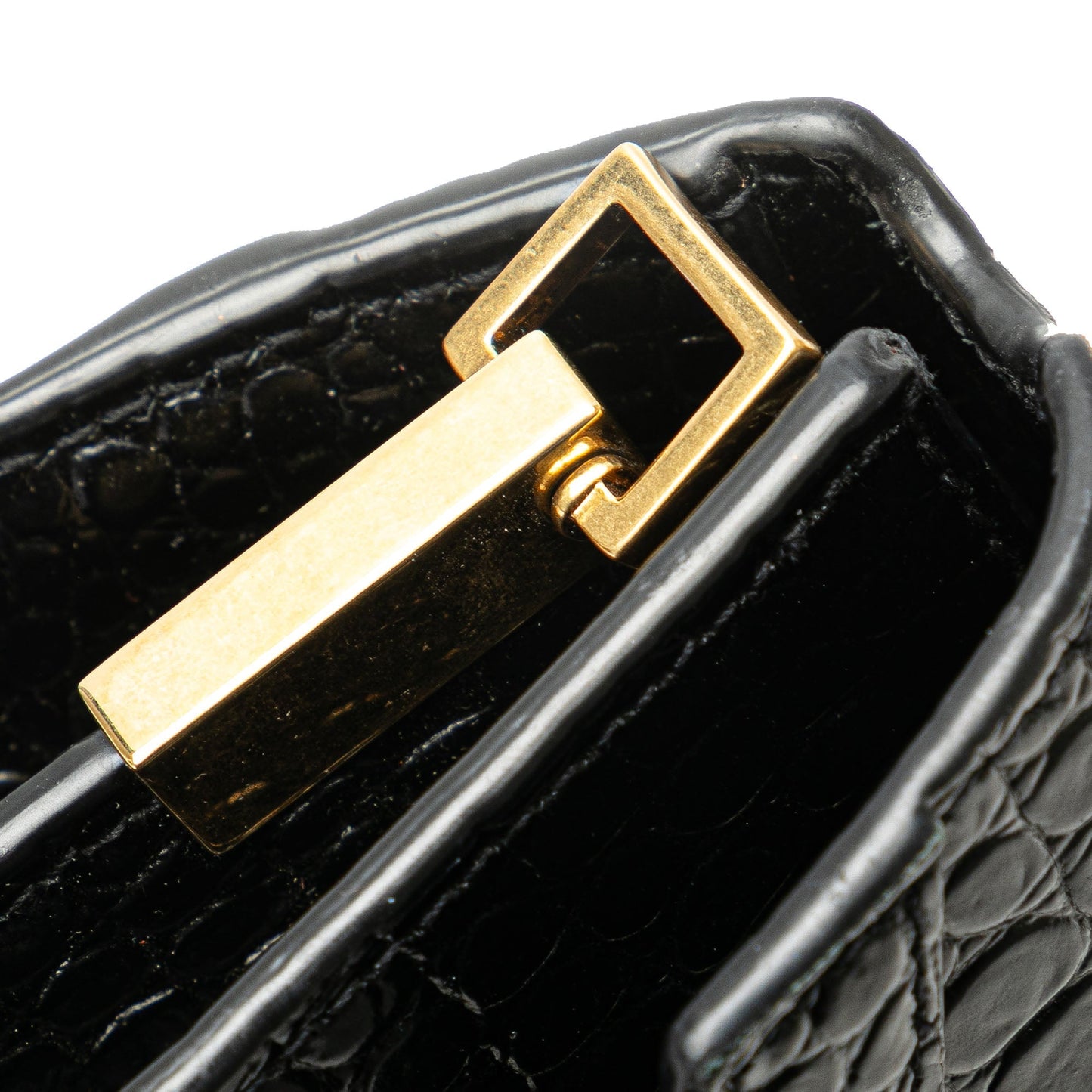 Saint Laurent Mini Croc Embossed Monogram Cassandra Satchel Black