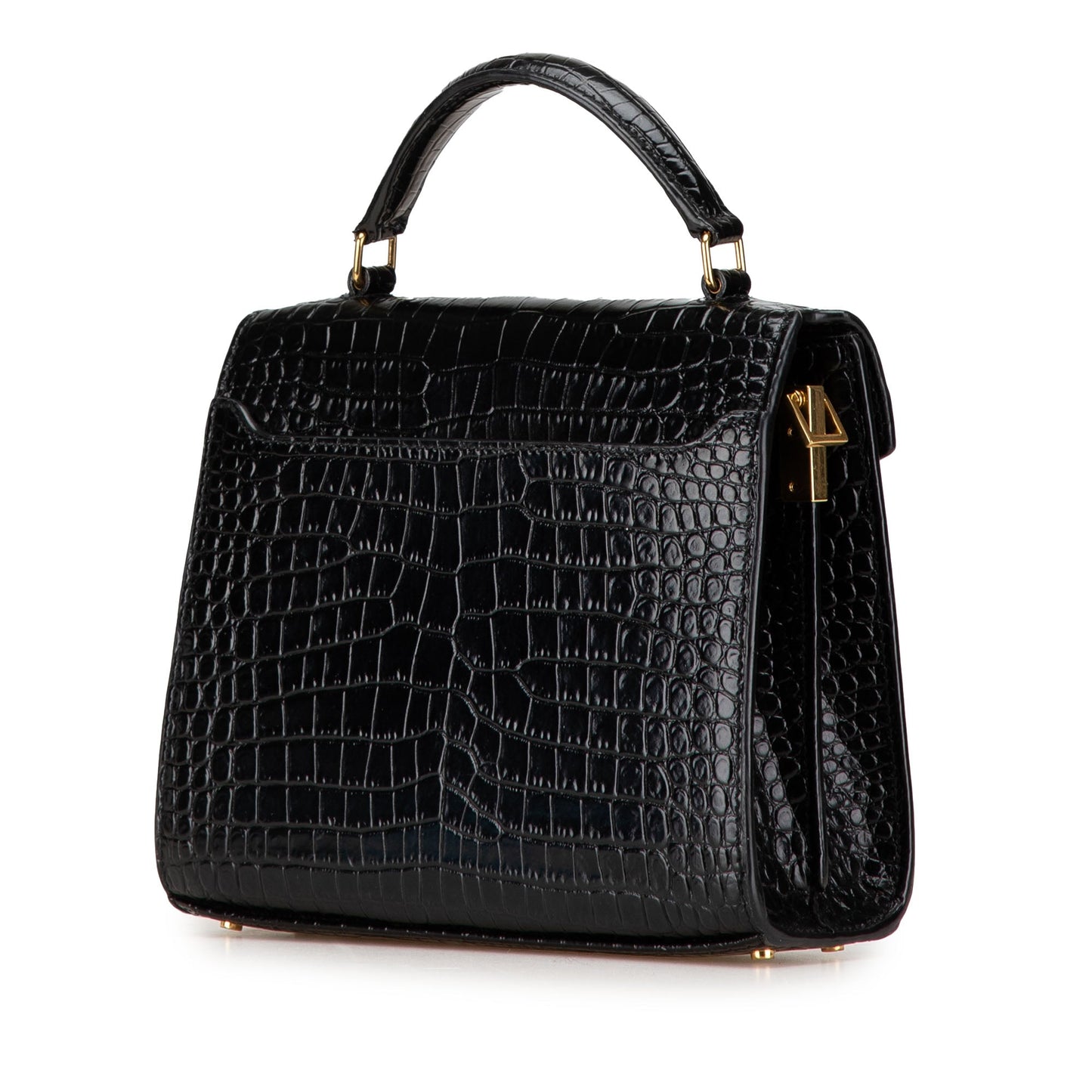 Saint Laurent Mini Croc Embossed Monogram Cassandra Satchel Black