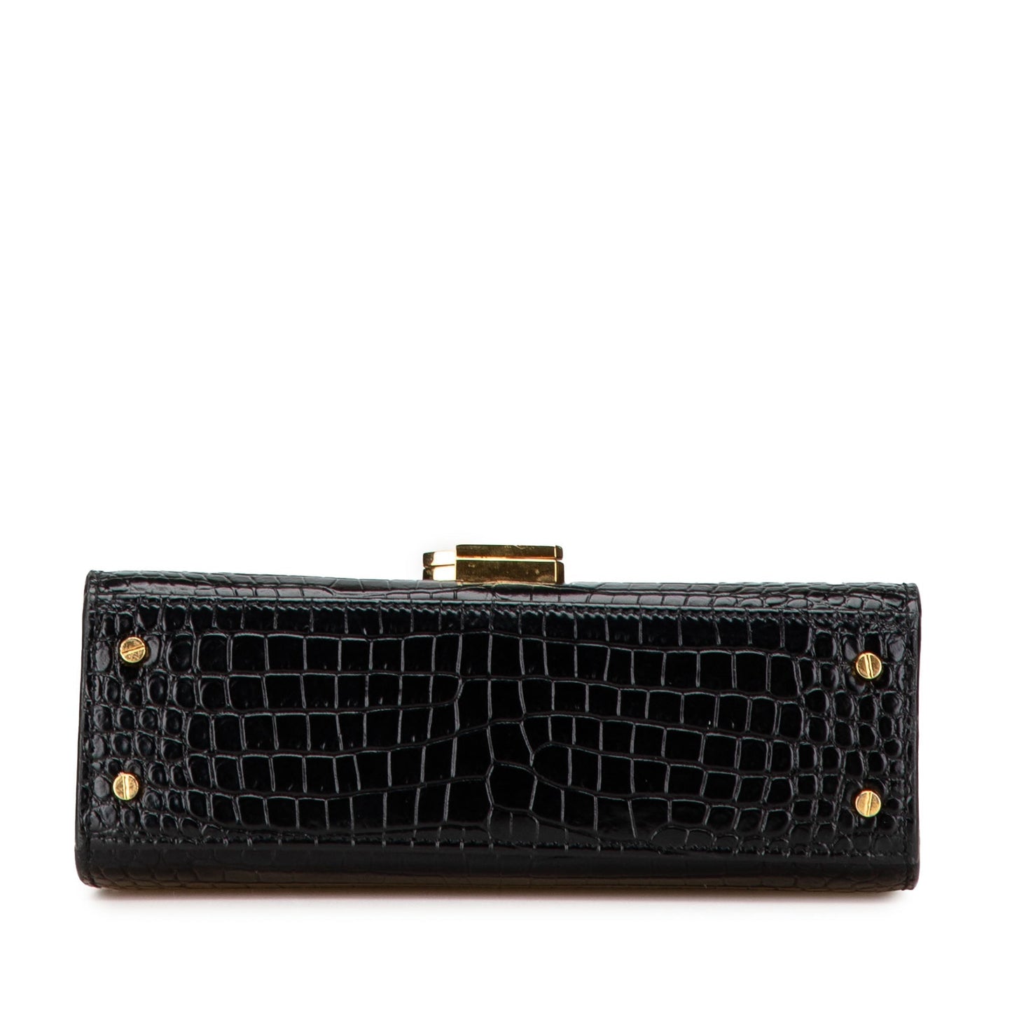 Saint Laurent Mini Croc Embossed Monogram Cassandra Satchel Black