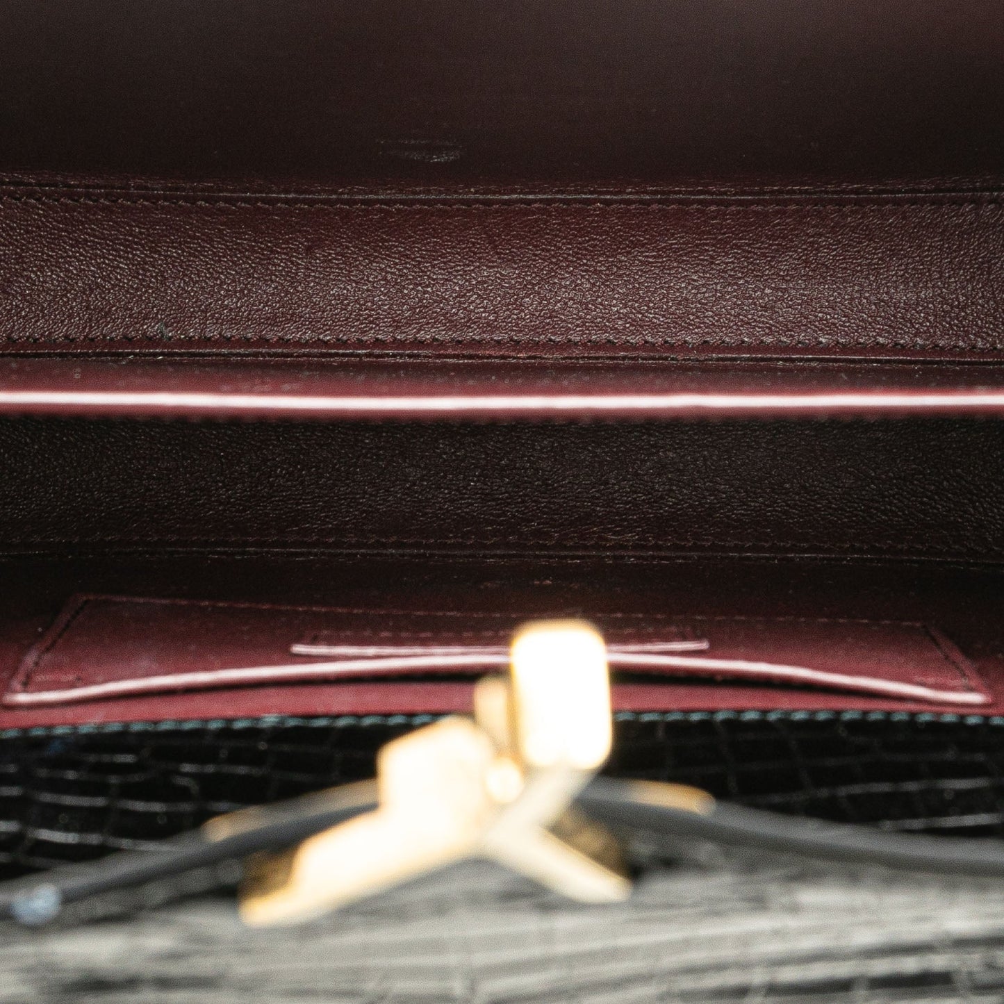 Saint Laurent Mini Croc Embossed Monogram Cassandra Satchel Black