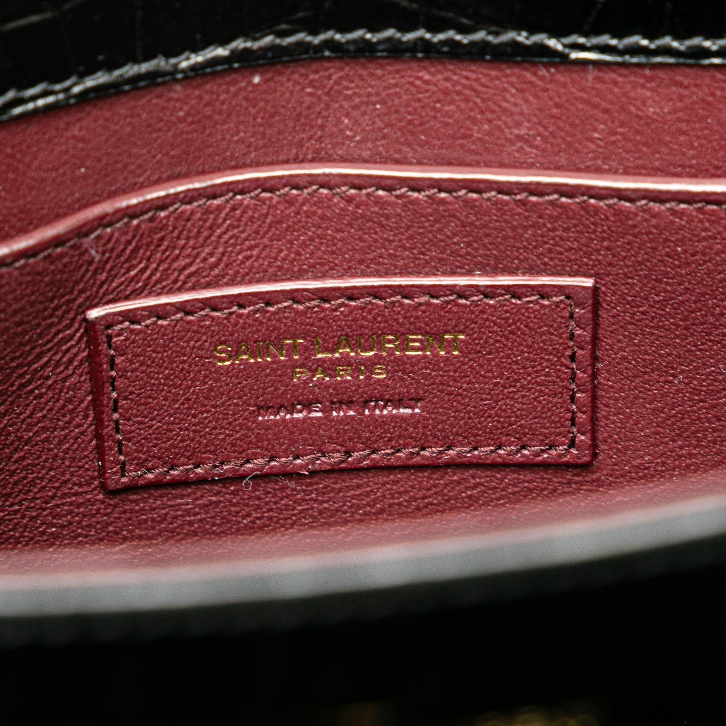 Saint Laurent Mini Croc Embossed Monogram Cassandra Satchel Black