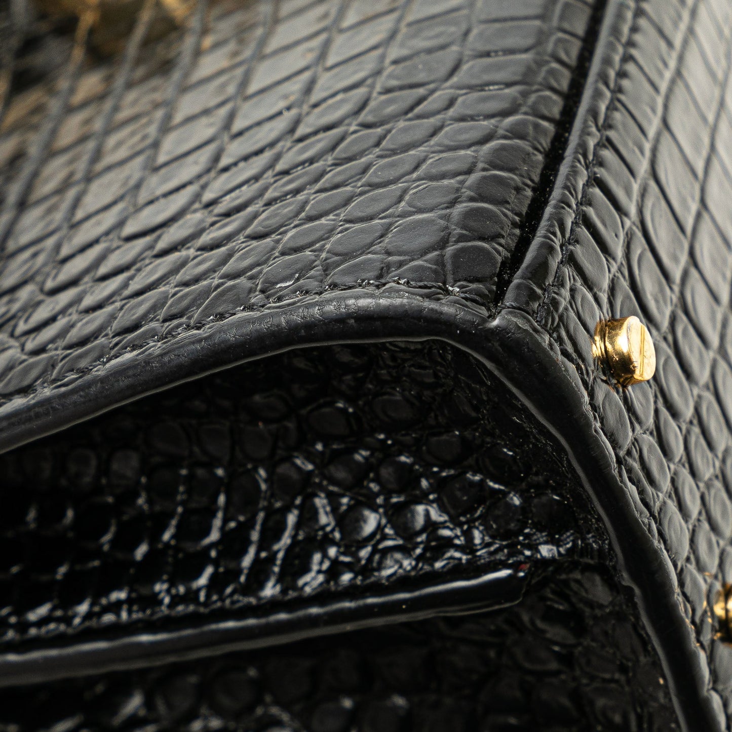 Saint Laurent Mini Croc Embossed Monogram Cassandra Satchel Black