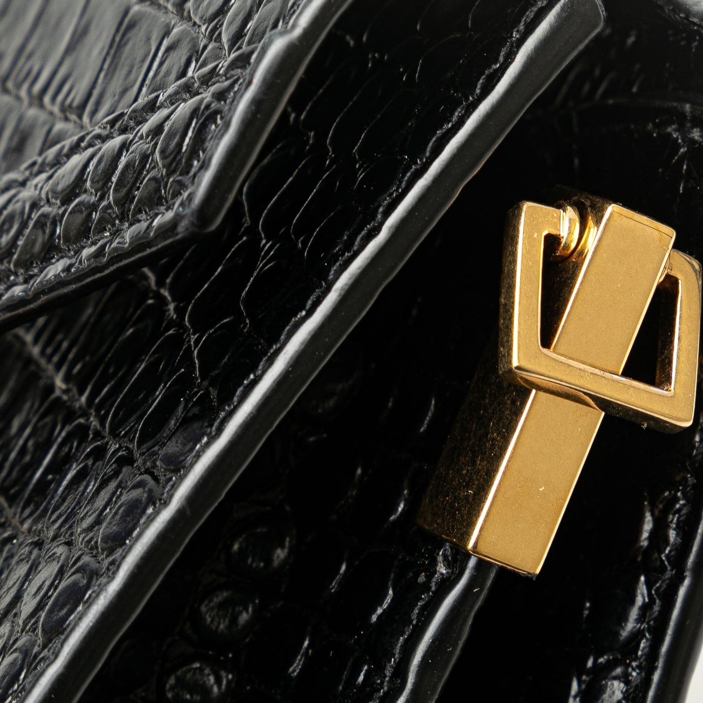 Saint Laurent Mini Croc Embossed Monogram Cassandra Satchel Black