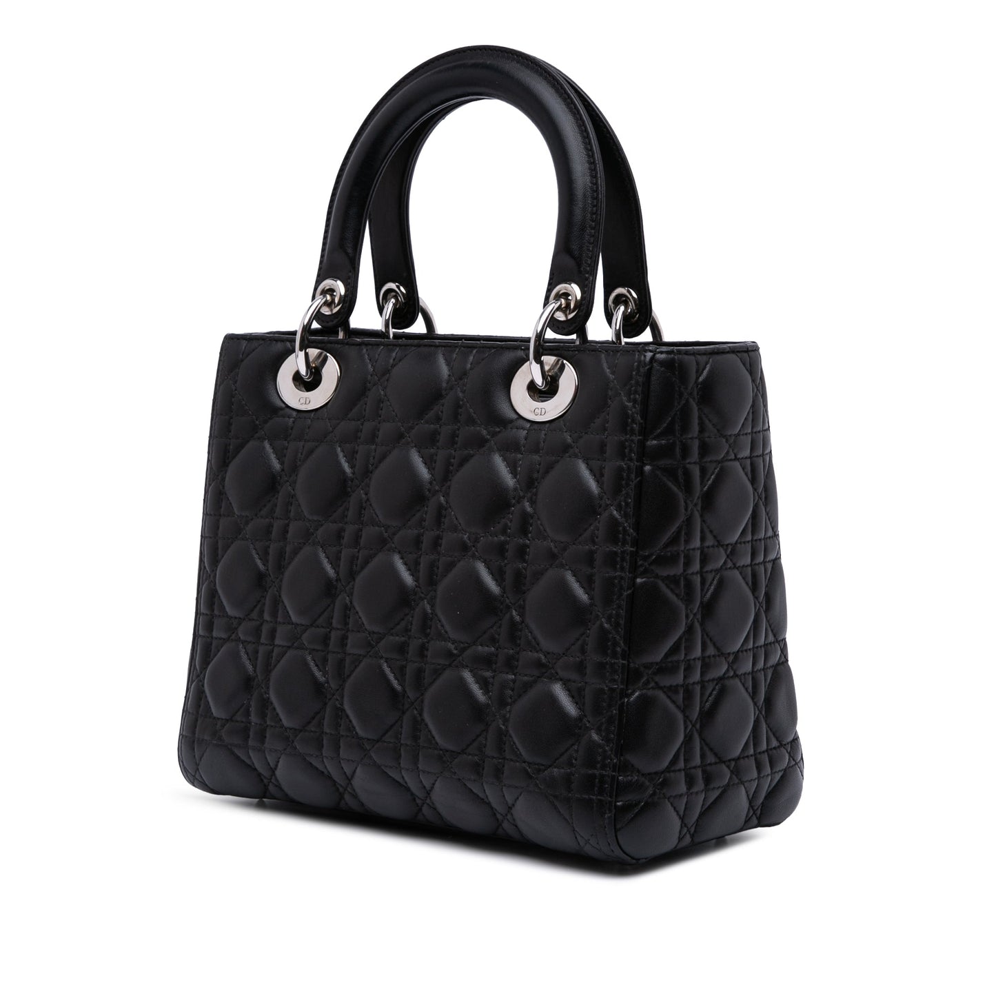 Dior Medium Lambskin Cannage Crystal Strap Lady Dior Black