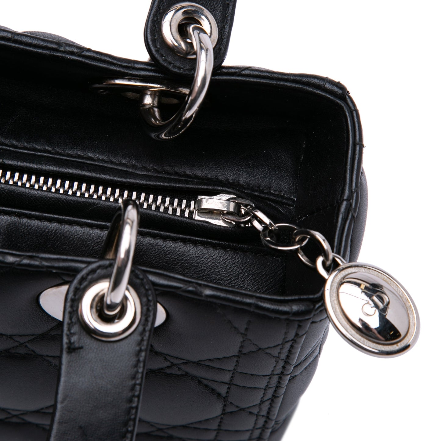 Dior Medium Lambskin Cannage Crystal Strap Lady Dior Black