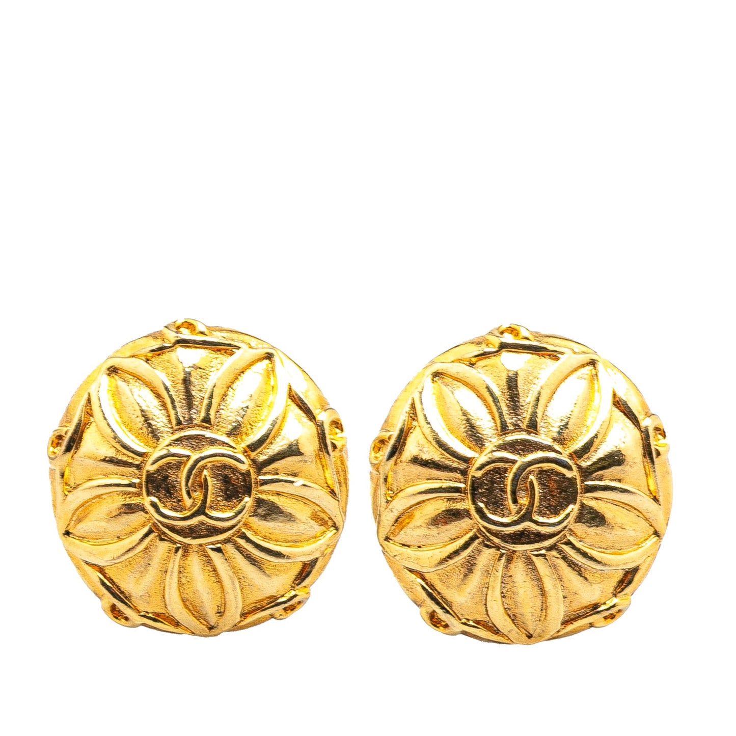 Chanel Gold Plated CC Flower Clip On Earrings Gold