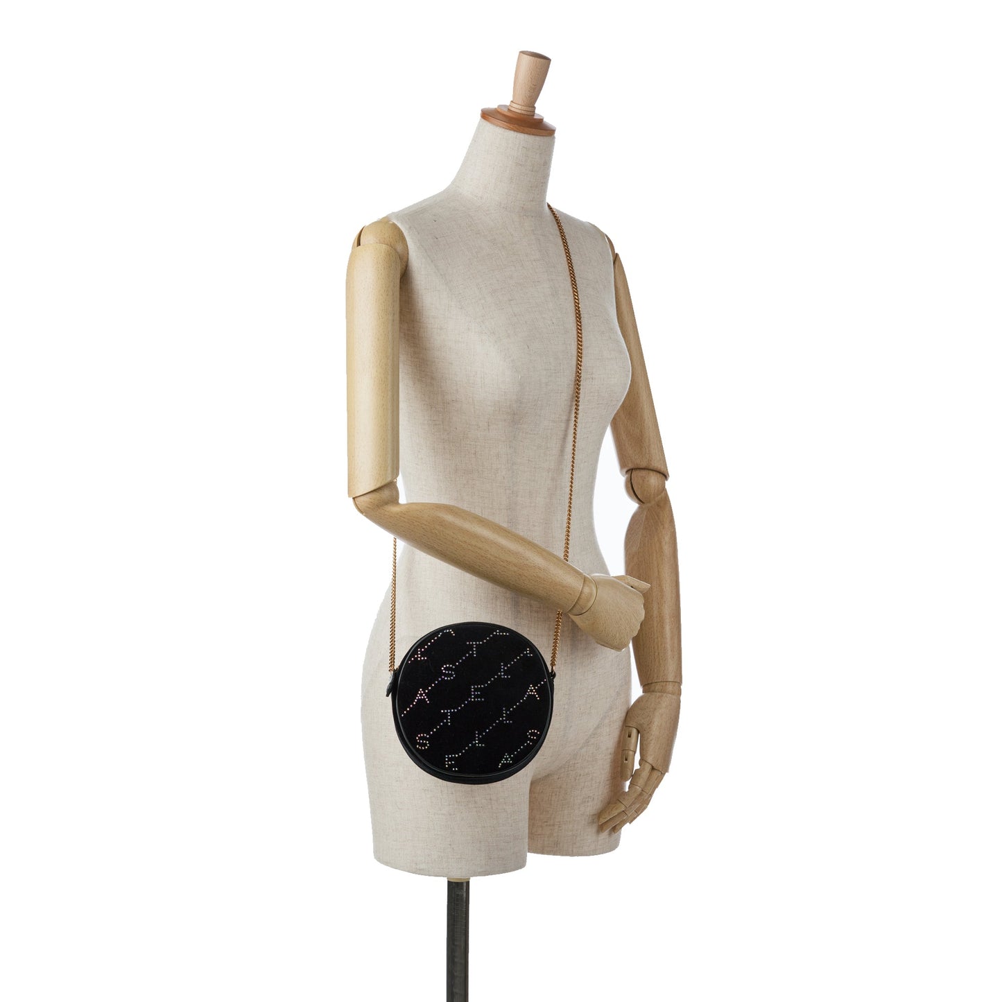 Stella McCartney Mini Crystal Monogram Round Crossbody Black