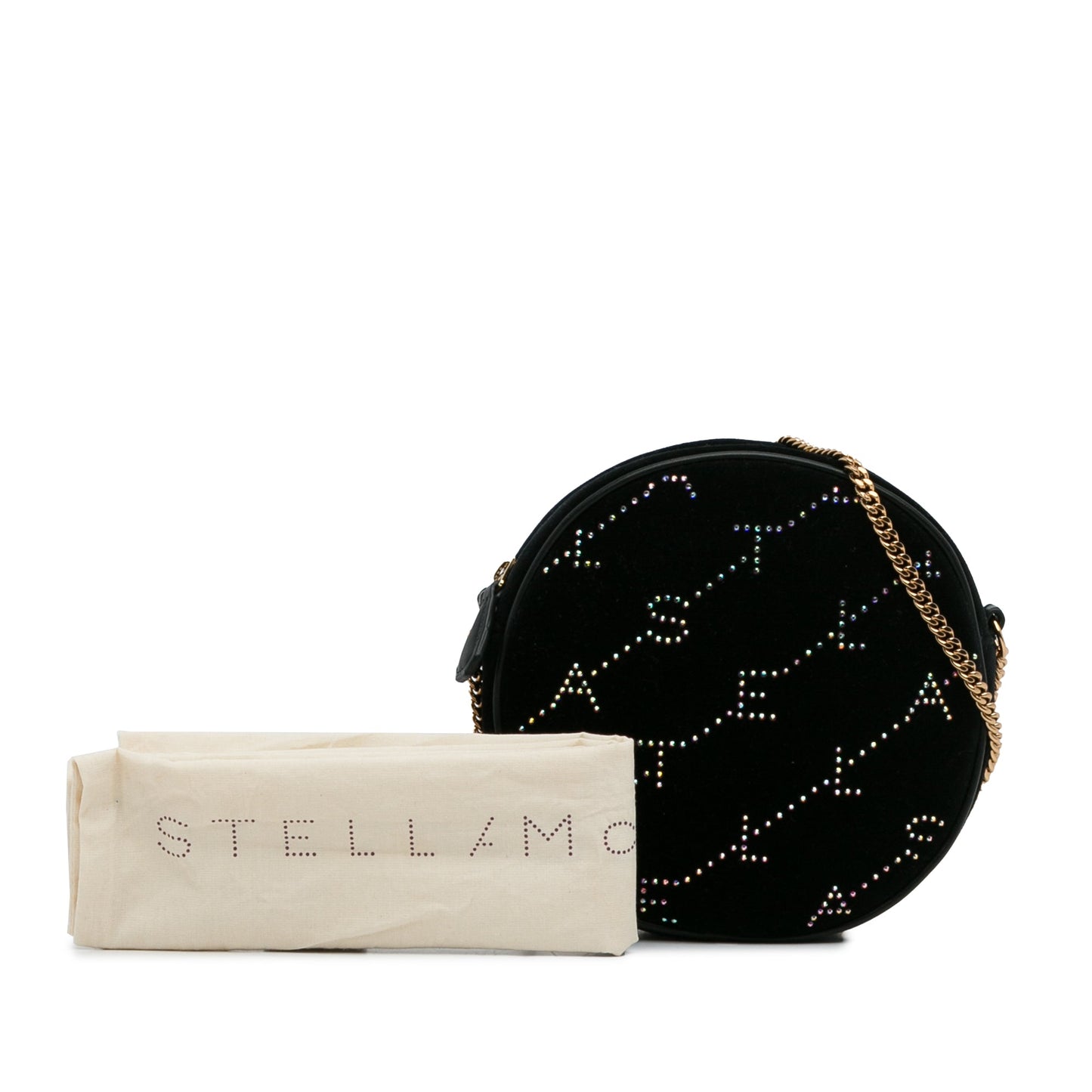 Stella McCartney Mini Crystal Monogram Round Crossbody Black