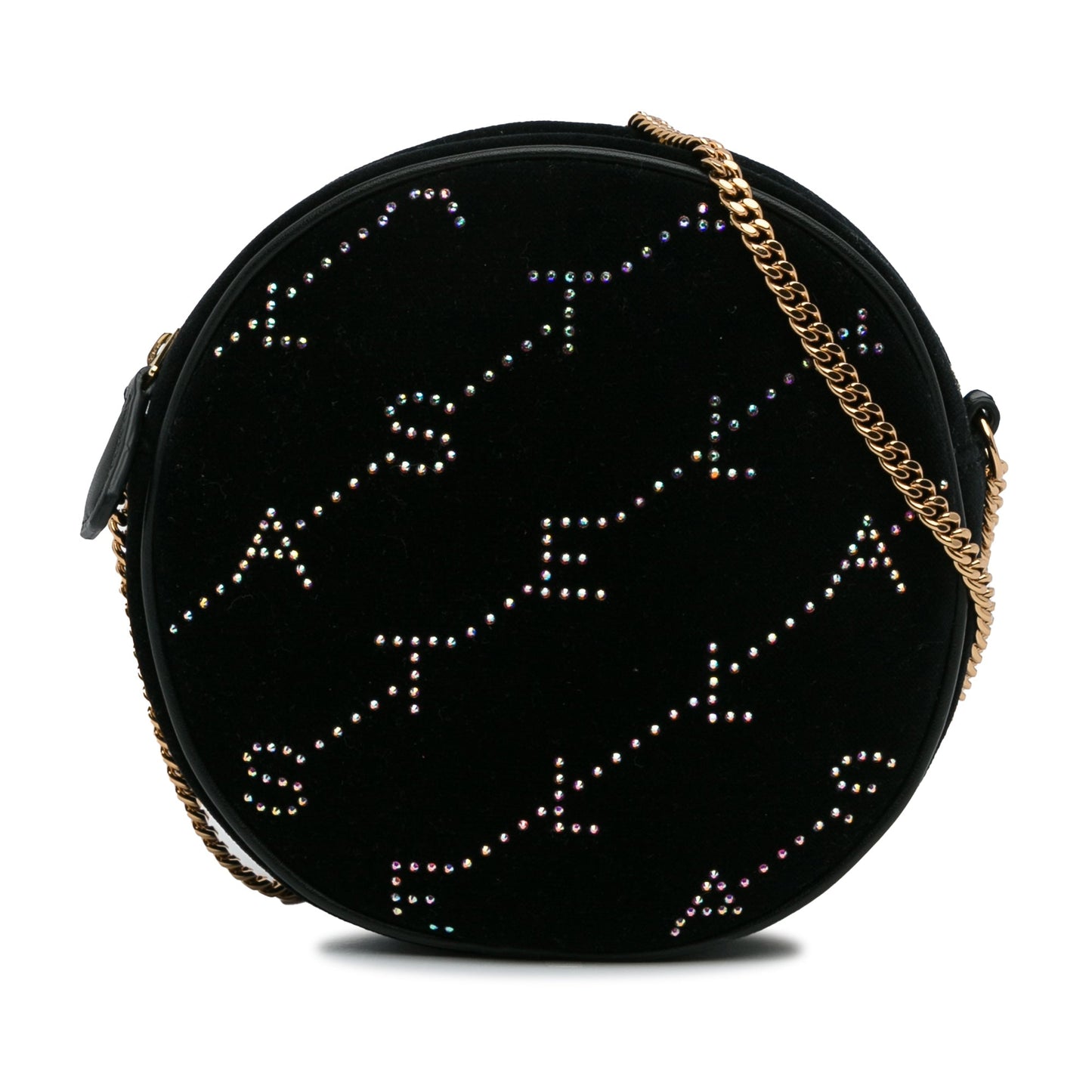 Stella McCartney Mini Crystal Monogram Round Crossbody Black