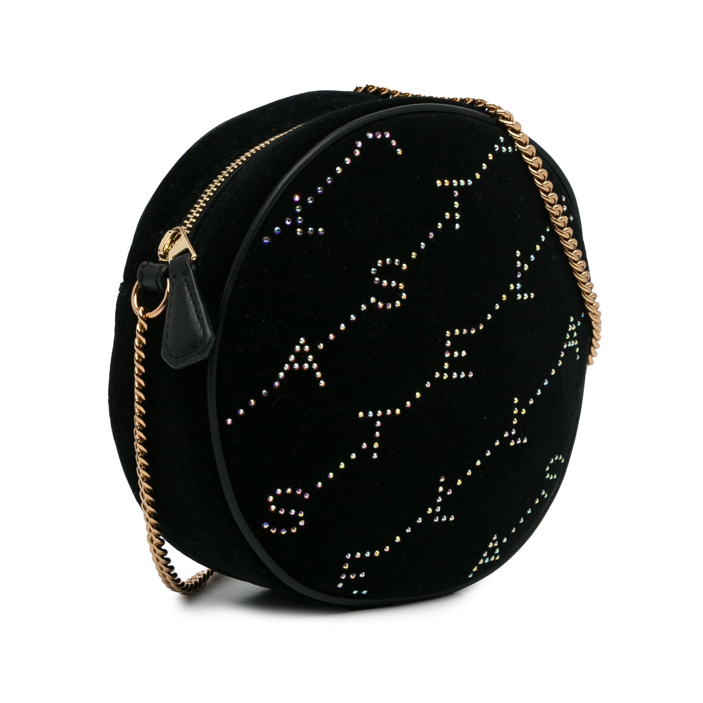 Stella McCartney Mini Crystal Monogram Round Crossbody Black