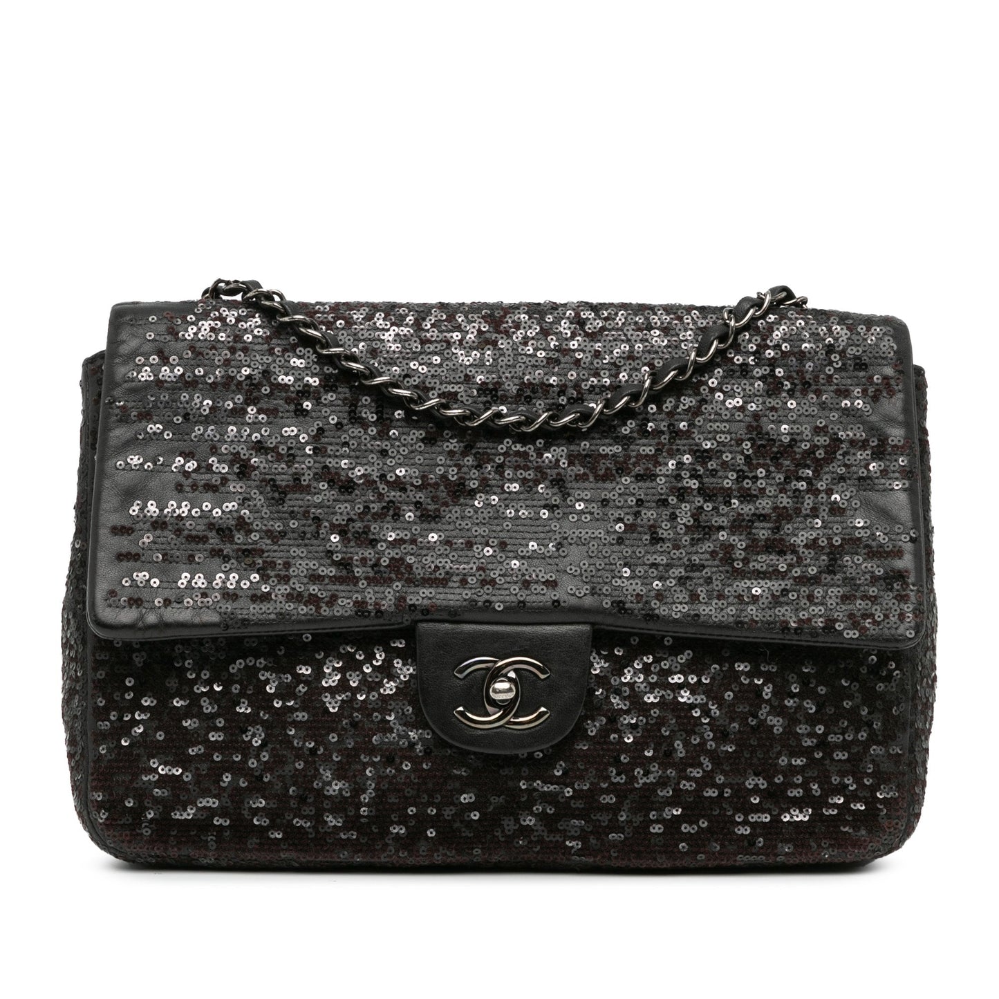 Chanel Jumbo Sequined Lambskin Moonlight On Water Flap Black