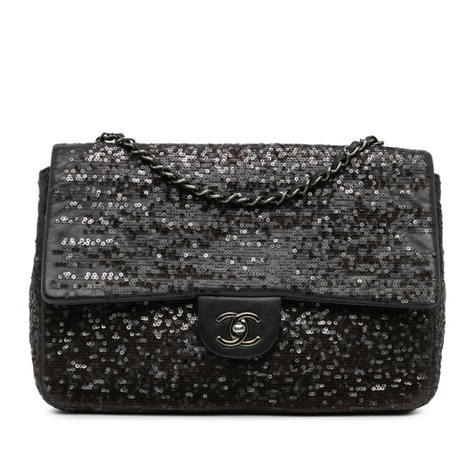 Chanel Jumbo Sequined Lambskin Moonlight On Water Flap Black