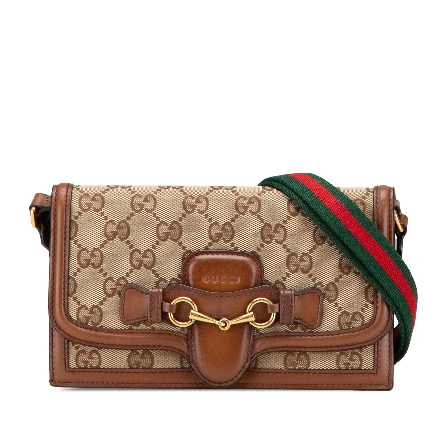 Gucci GG Canvas Lady Web Wallet On Strap Brown