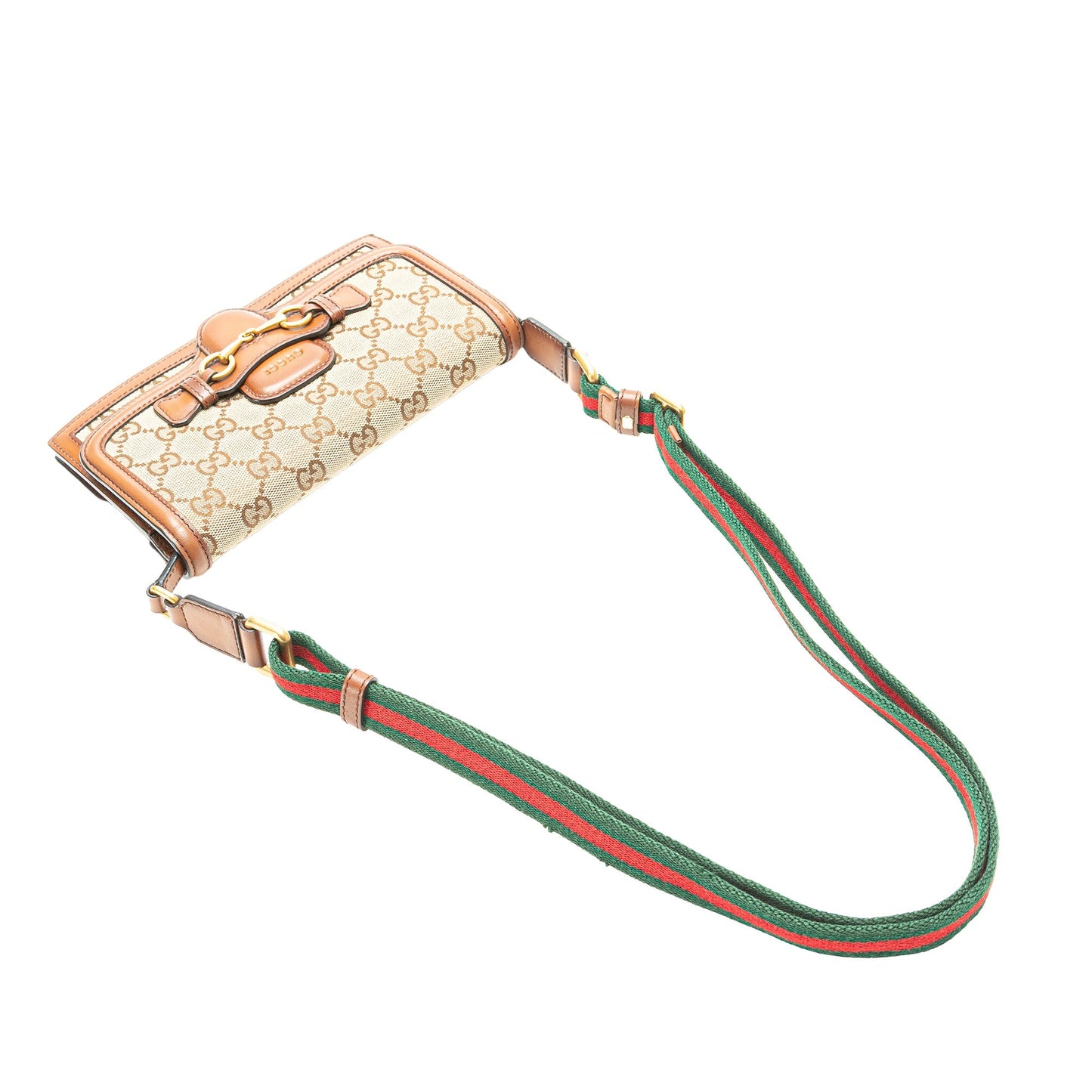 Gucci GG Canvas Lady Web Wallet On Strap Brown