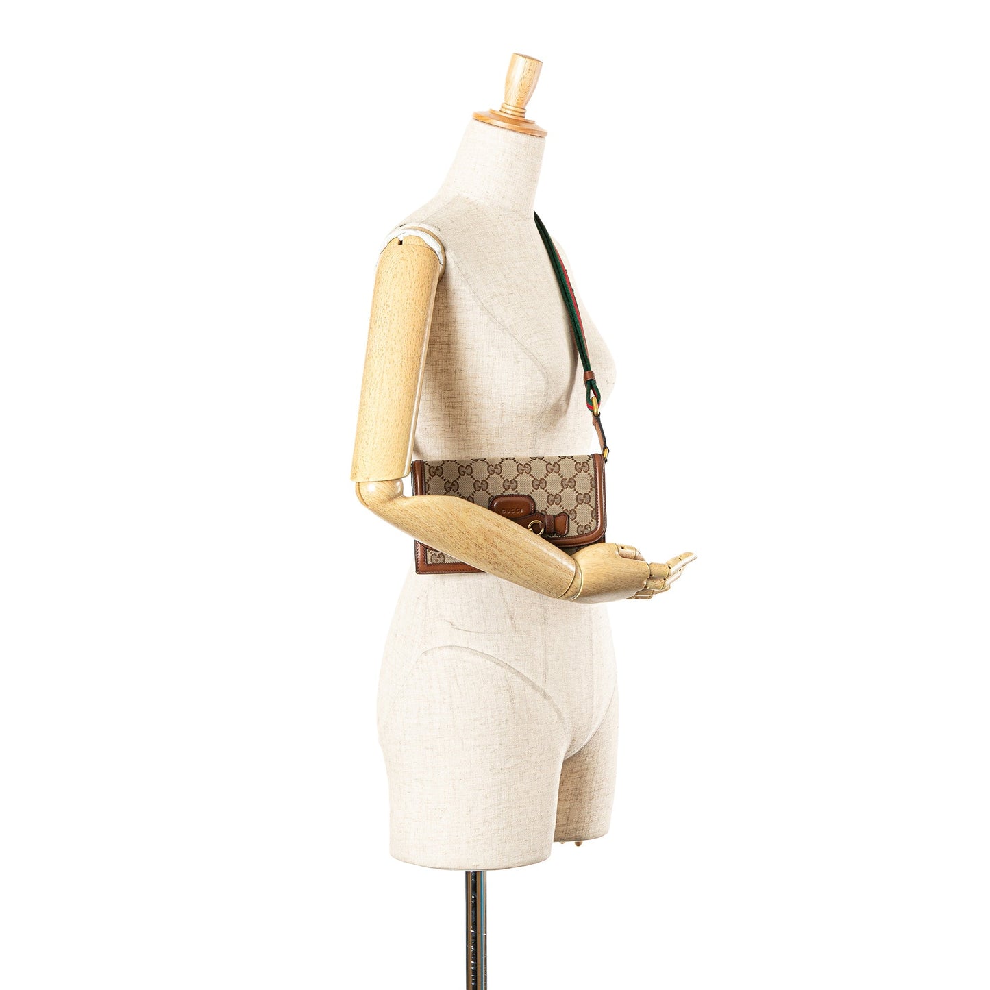 Gucci GG Canvas Lady Web Wallet On Strap Brown