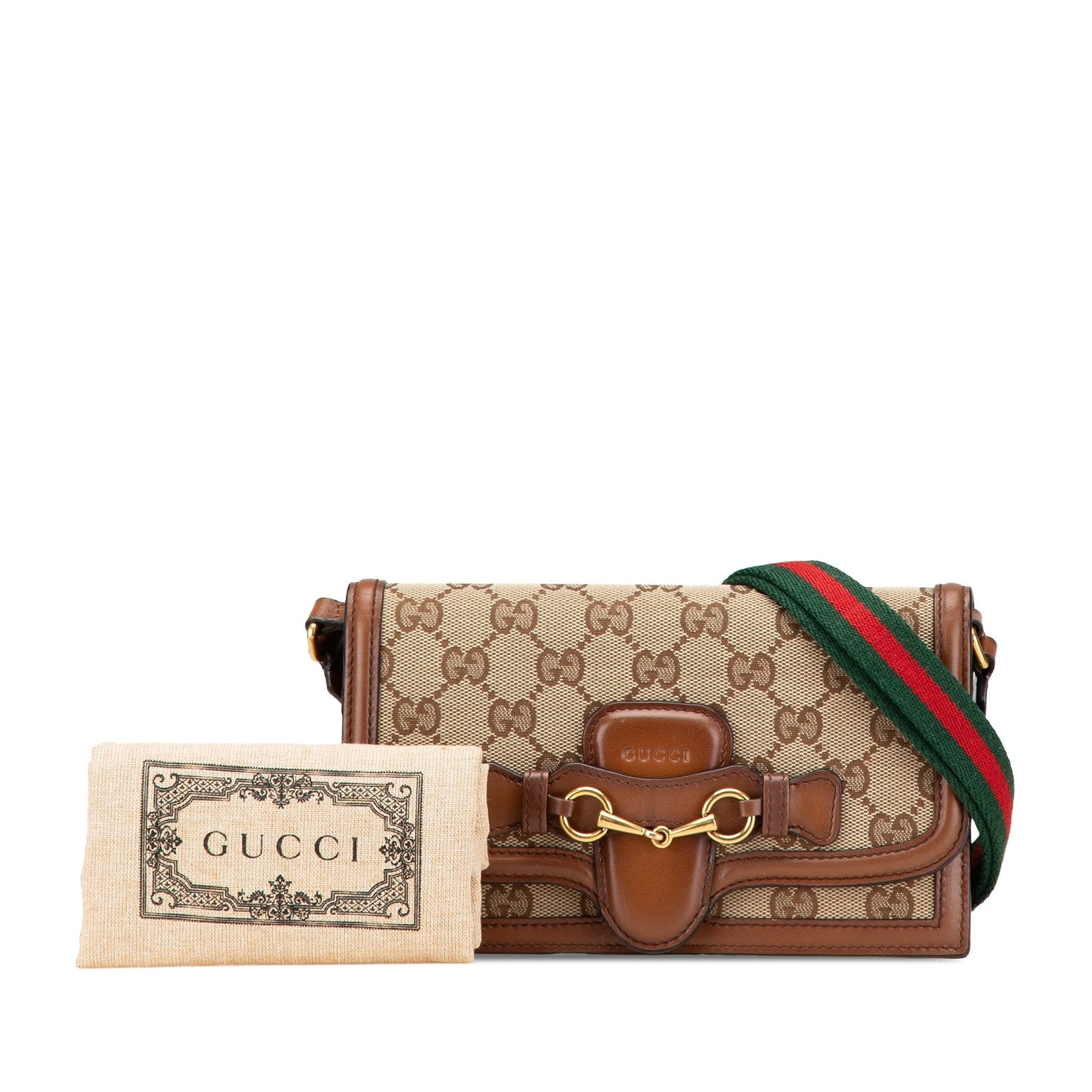 Gucci GG Canvas Lady Web Wallet On Strap Brown