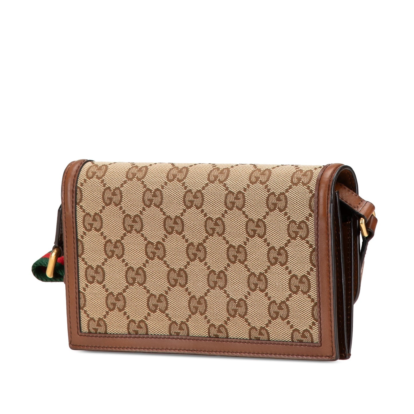 Gucci GG Canvas Lady Web Wallet On Strap Brown