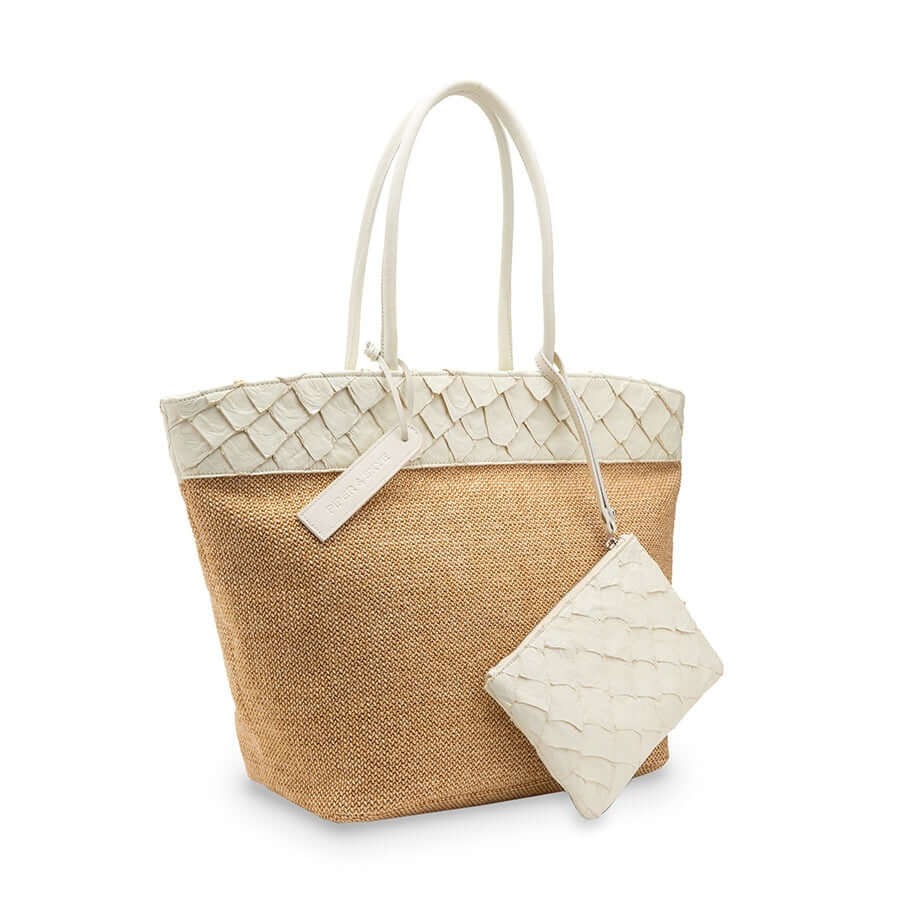 Rio Beach Bag - Clay White Pirarucu and Camel Raffia