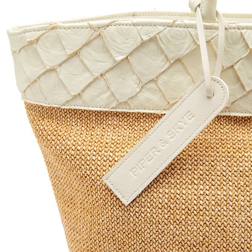 Rio Beach Bag - Clay White Pirarucu and Camel Raffia