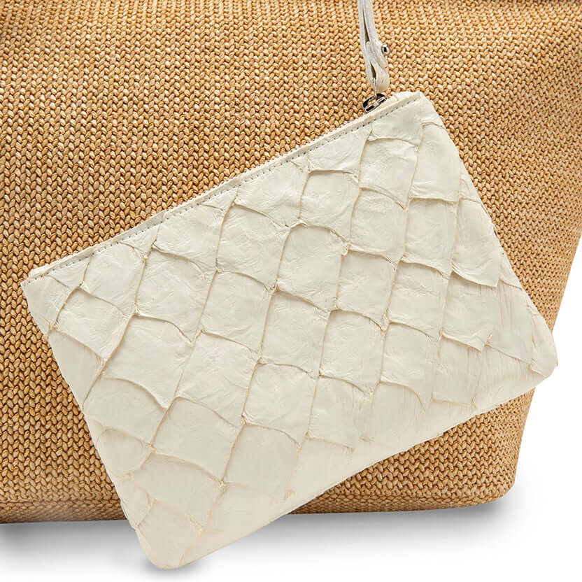 Rio Beach Bag - Clay White Pirarucu and Camel Raffia